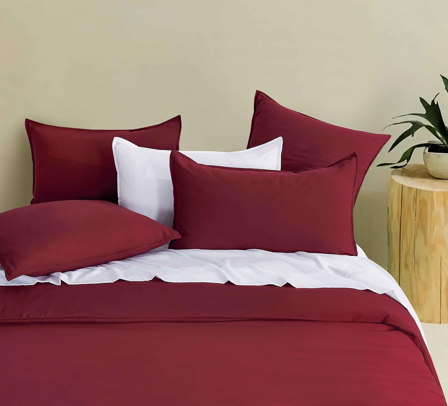 Vintage Washed Microfibre Quilt Cover Set Burgundy, King