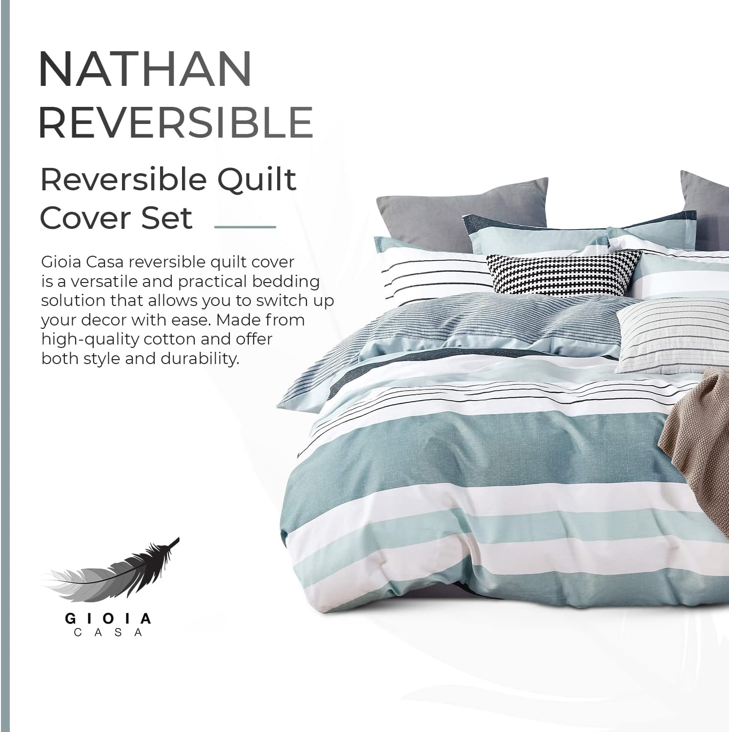 100% Cotton Nathan Reversible Printed Quilt Cover Set - King Size