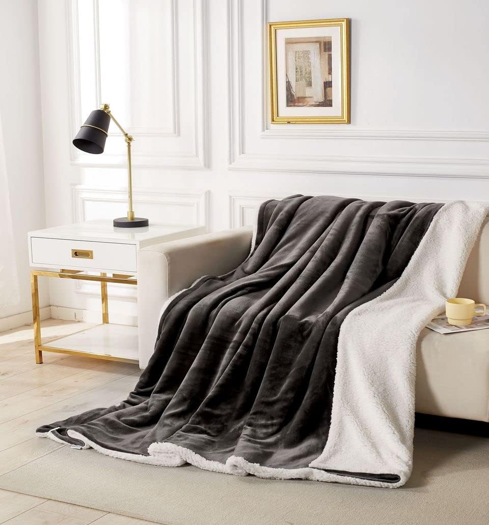 2-in-1 Teddy Sherpa Quilt Cover Set King Size - Charcoal