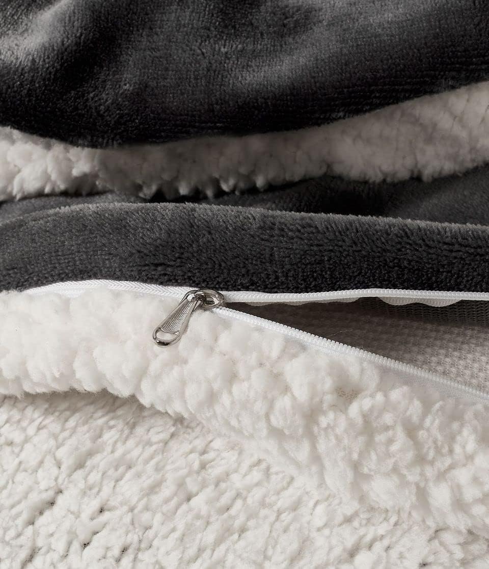 2-in-1 Teddy Sherpa Quilt Cover Set King Size - Charcoal