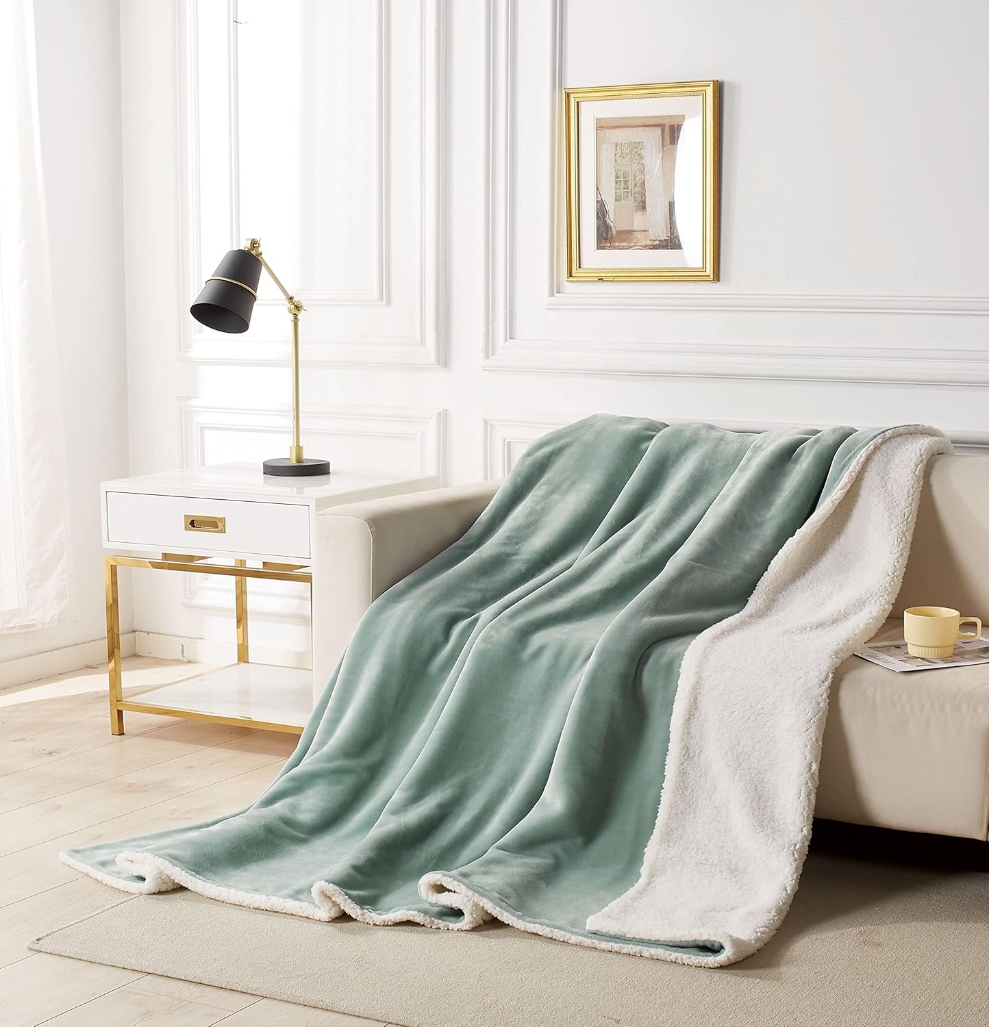 2-in-1 Teddy Sherpa Quilt Cover Set King Size - Sage Green