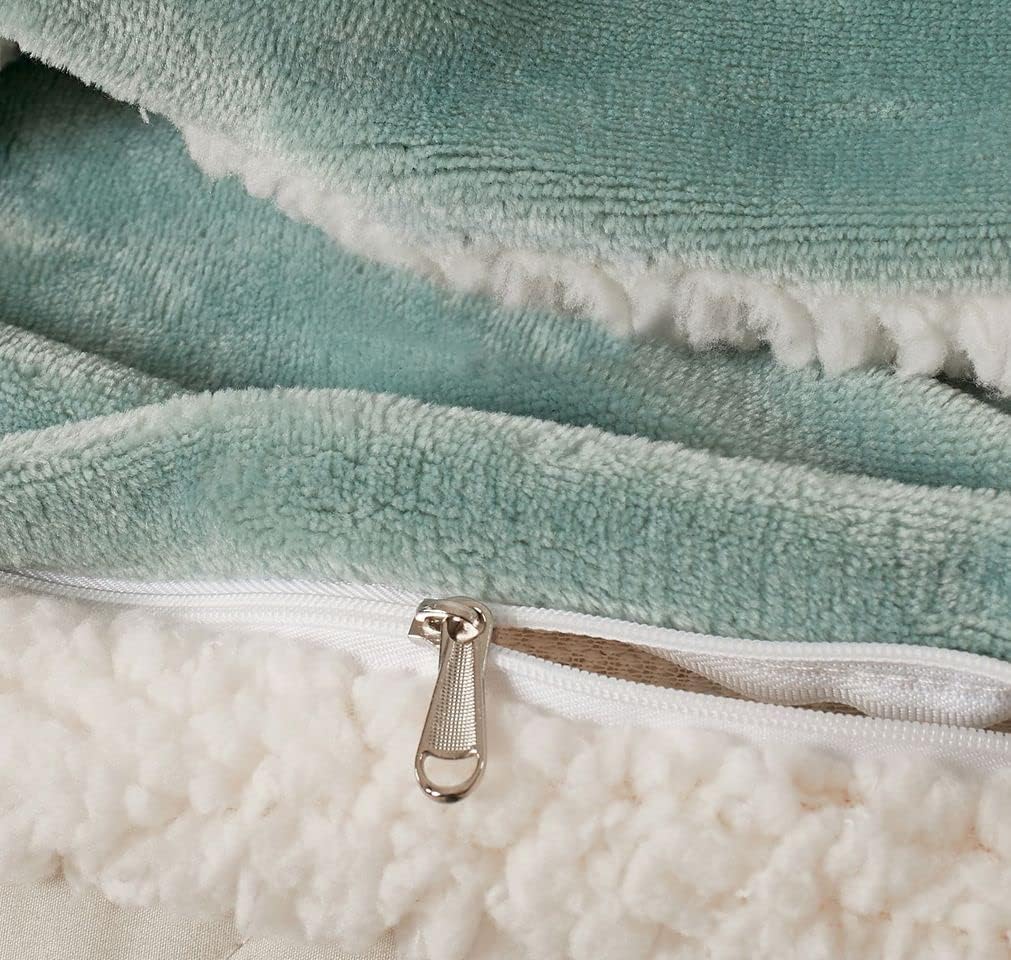 2-in-1 Teddy Sherpa Quilt Cover Set King Size - Sage Green
