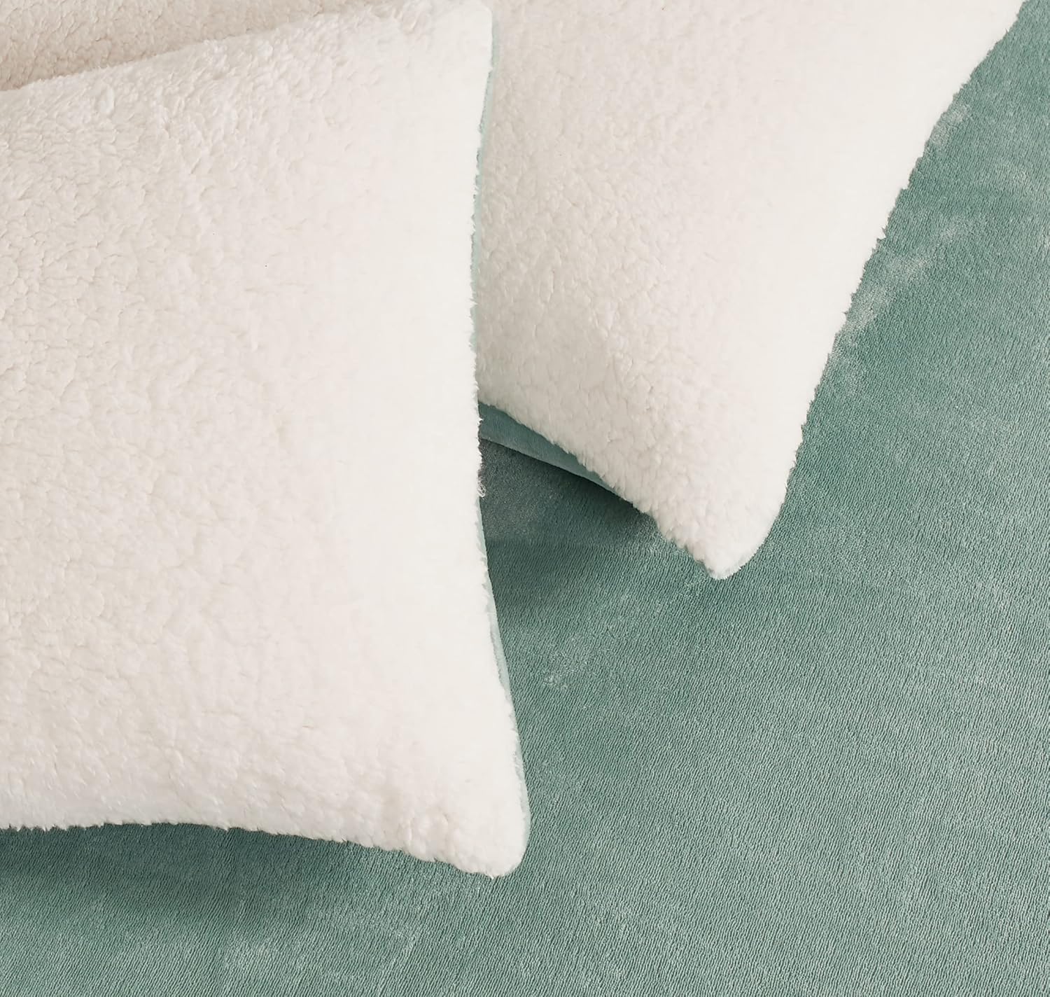 2-in-1 Teddy Sherpa Quilt Cover Set King Size - Sage Green