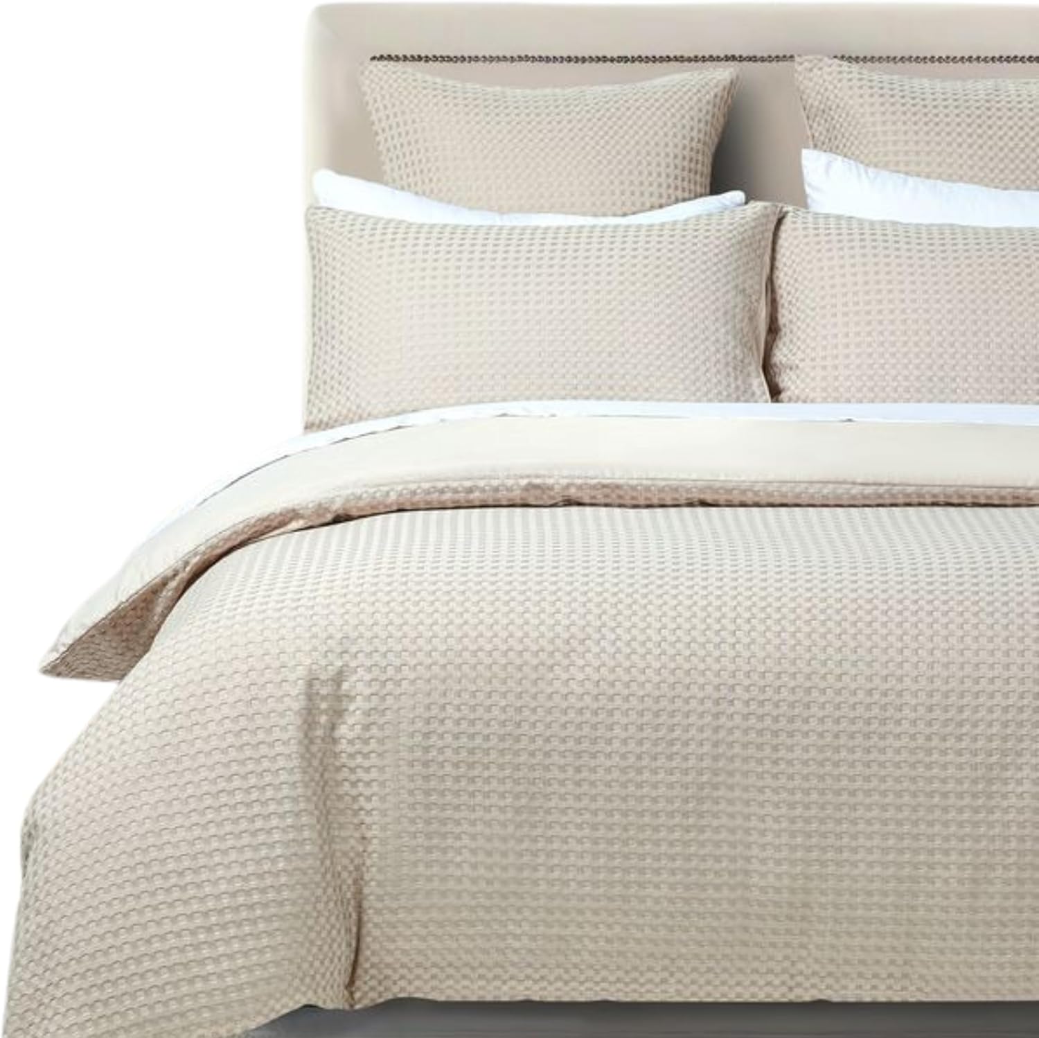 Premium Microfibre Waffle Quilt Cover Set, King (3Pcs) - Beige