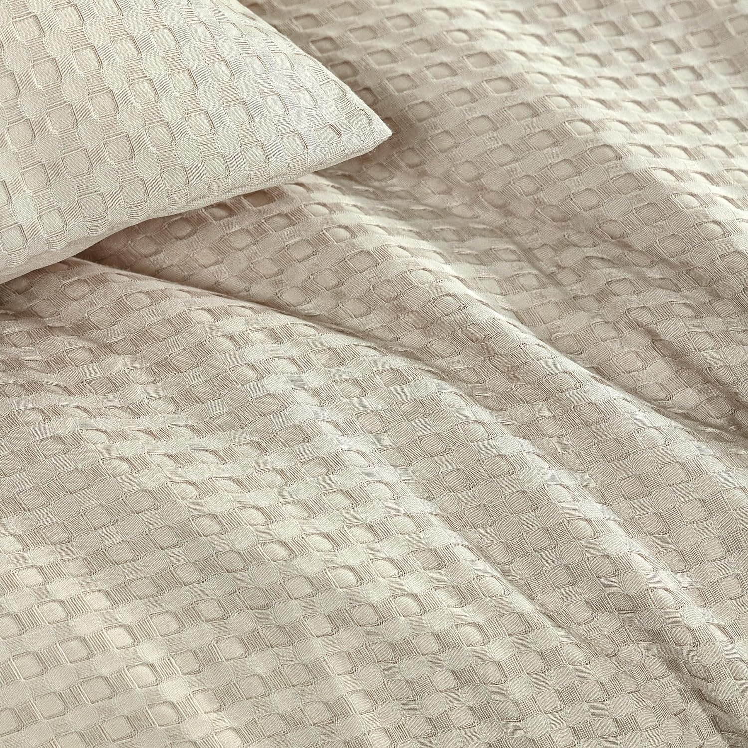 Premium Microfibre Waffle Quilt Cover Set, King (3Pcs) - Beige