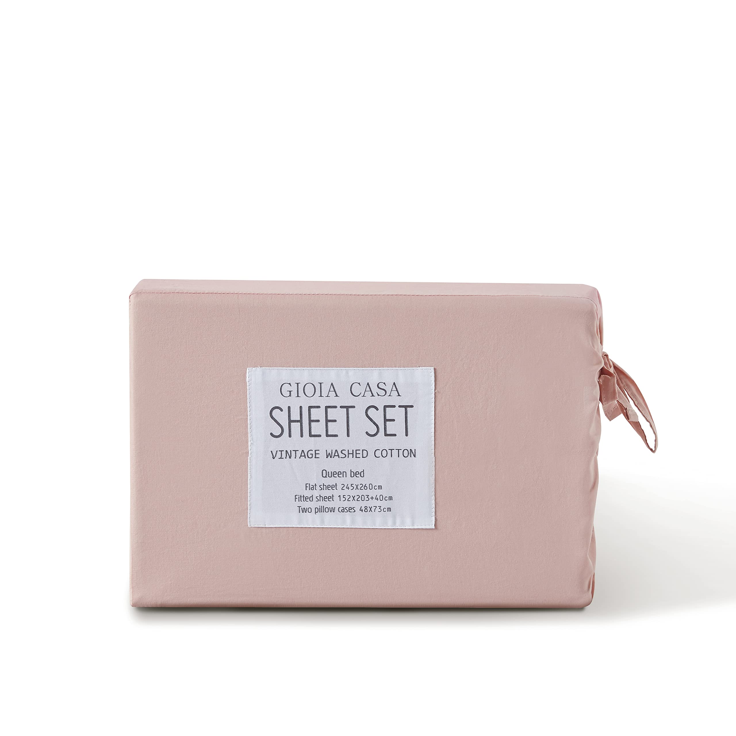 Vintage Washed 100% Cotton Sheet Set with 2 Pillowcases - Pink - King Size