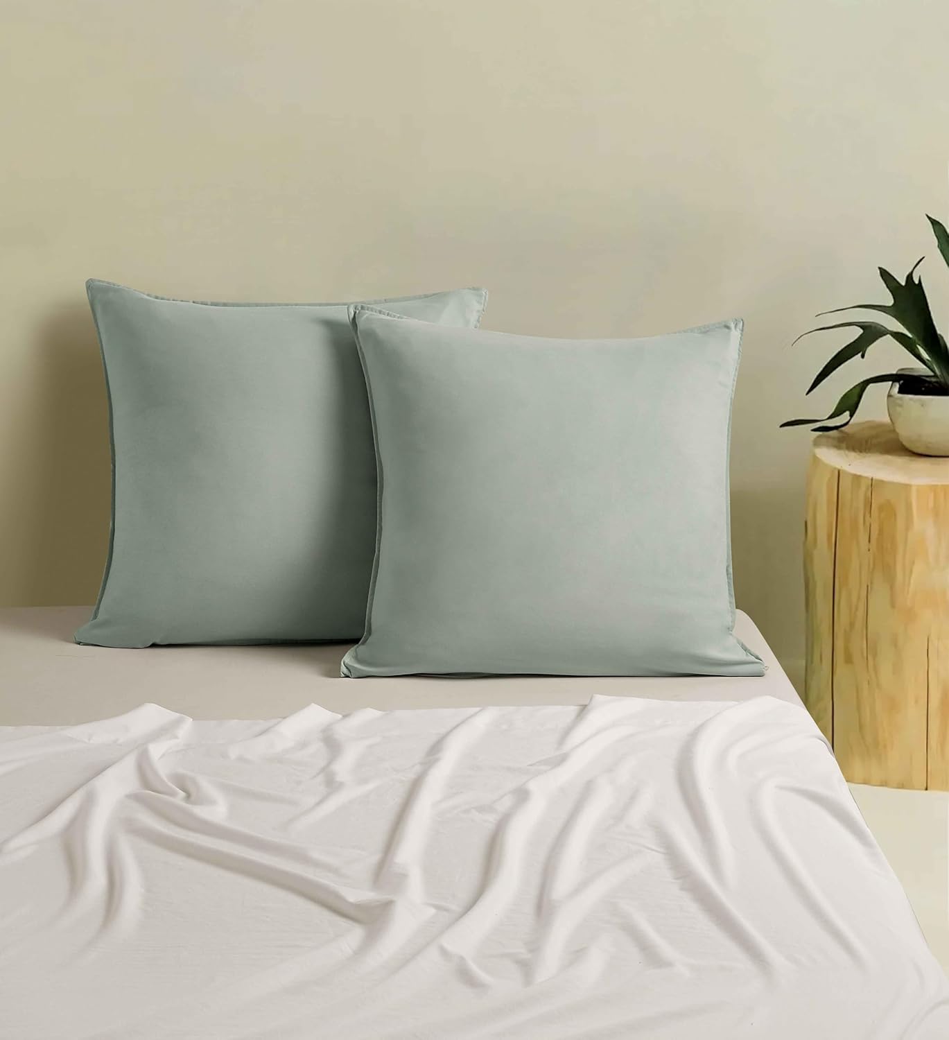 Twin Pack Vintage Washed Microfibre European Pillowcase Sage, Square