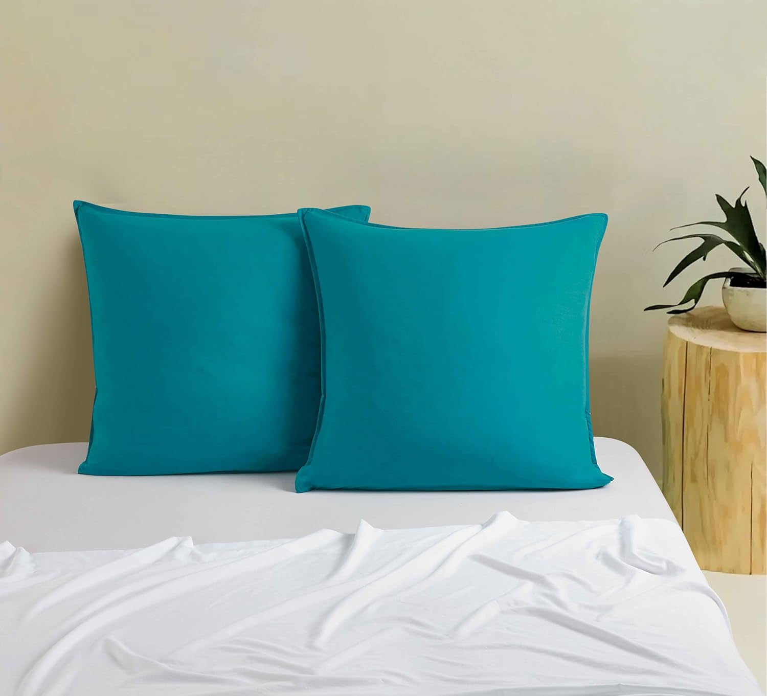 Twin Pack Vintage Washed Microfibre European Pillowcase Teal, Square