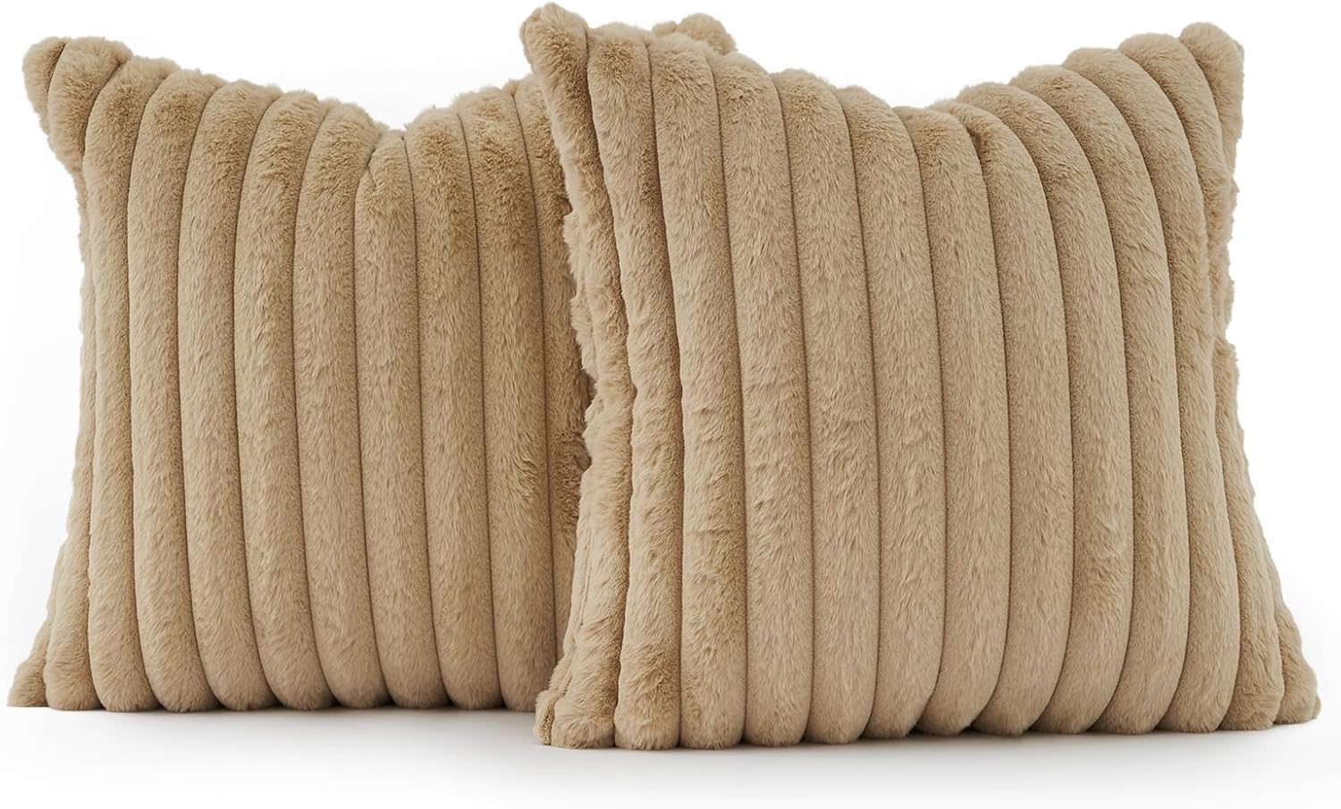 Faux Fur Cushion Covers - Chunky Embossed Flannel with Hidden Zipper - Natural, 45cm x 45cm Pack of 2