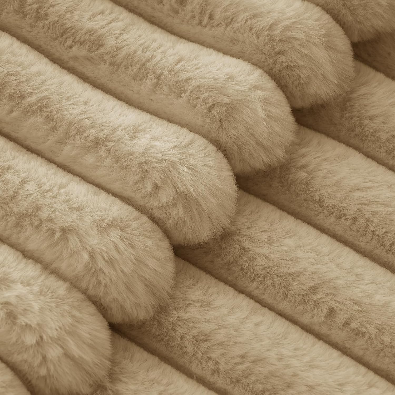 Faux Fur Cushion Covers - Chunky Embossed Flannel with Hidden Zipper - Natural, 45cm x 45cm Pack of 2
