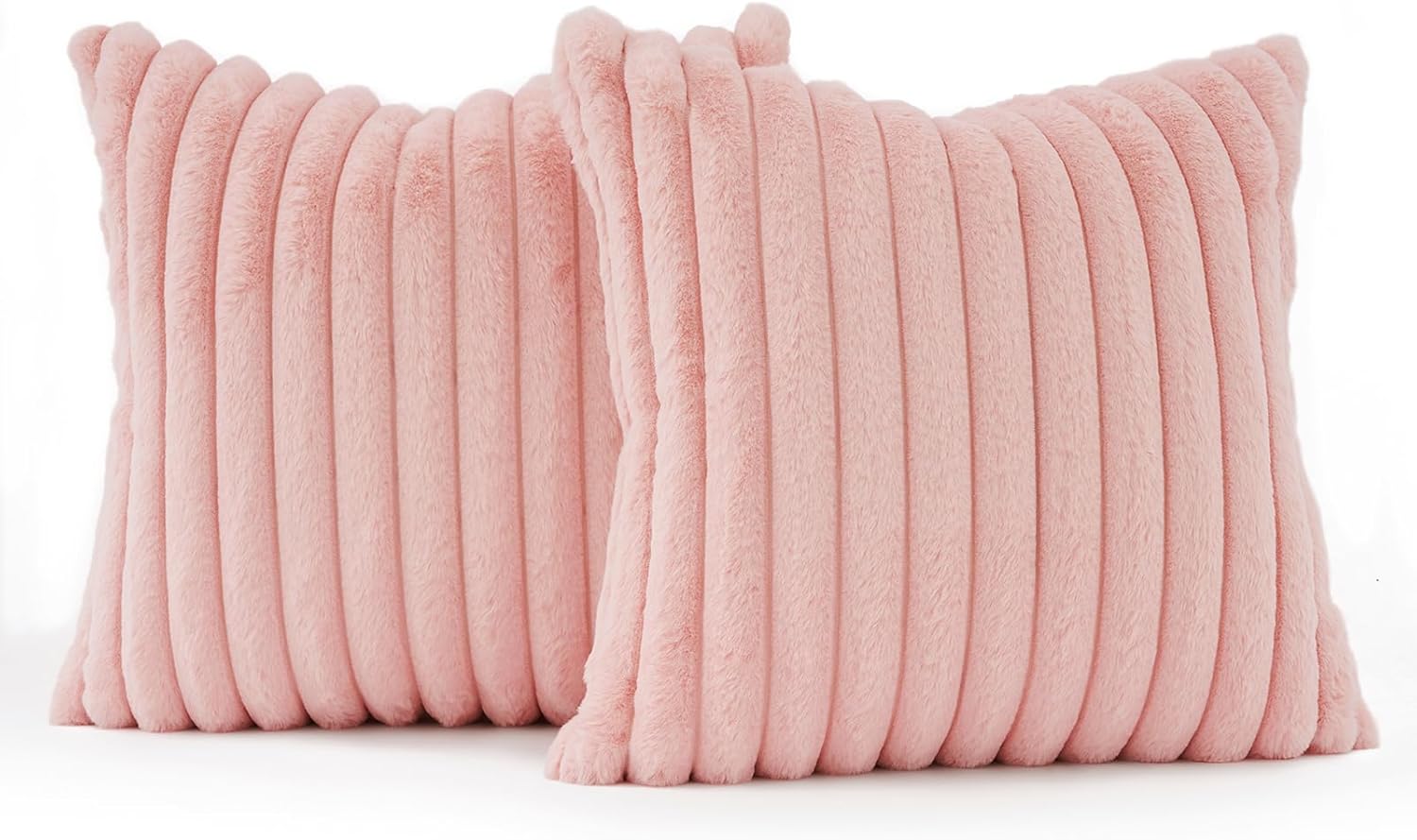 Faux Fur Cushion Covers - Chunky Embossed Flannel with Hidden Zipper - Pink, 45cm x 45cm Pack of 2