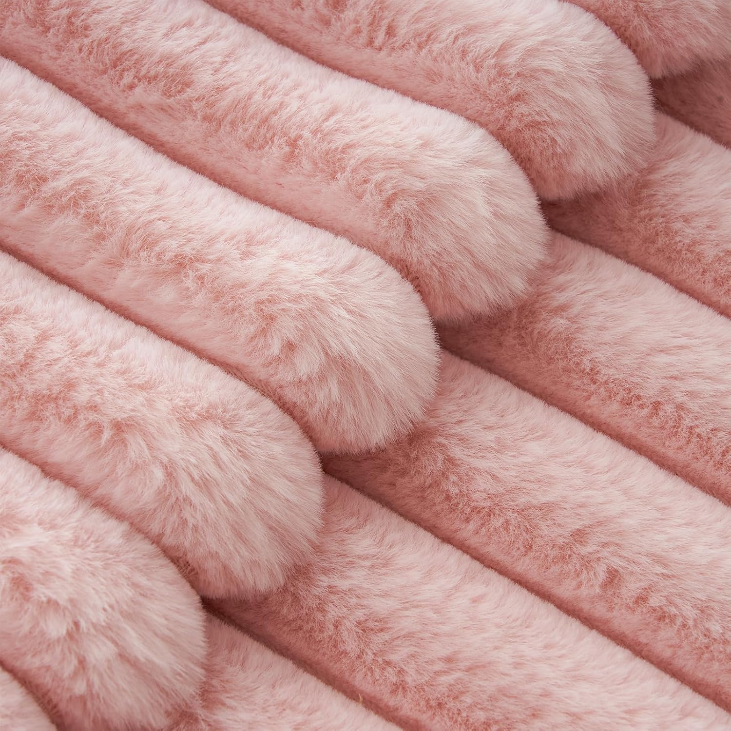 Faux Fur Cushion Covers - Chunky Embossed Flannel with Hidden Zipper - Pink, 45cm x 45cm Pack of 2