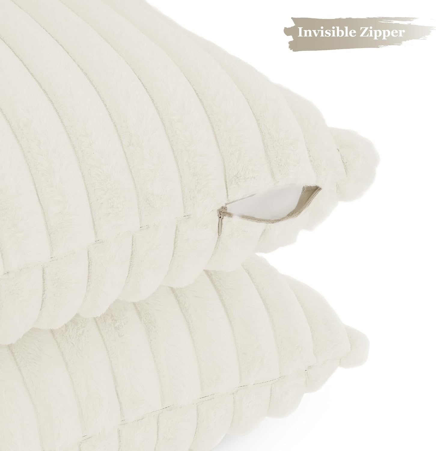 Faux Fur Cushion Covers - Chunky Embossed Flannel with Hidden Zipper - Snow, 45cm x 45cm Pack of 2