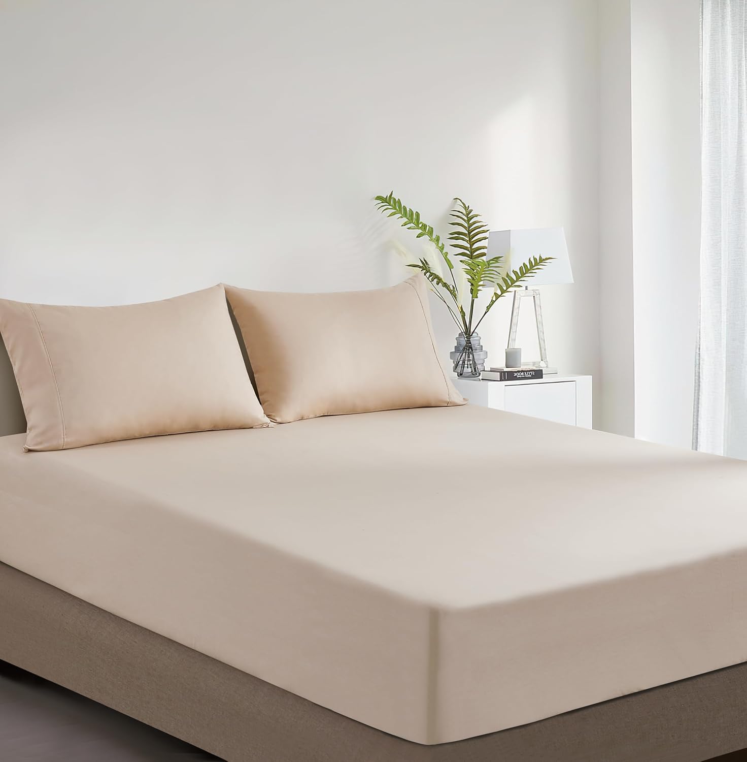 100% Vintage Washed Cotton Fitted Sheet Combo Set – 100% Natural Cotton, Ultra Soft & Breathable – Includes Fitted Sheet & Pillowcases – Machine Washable Natural, King Single