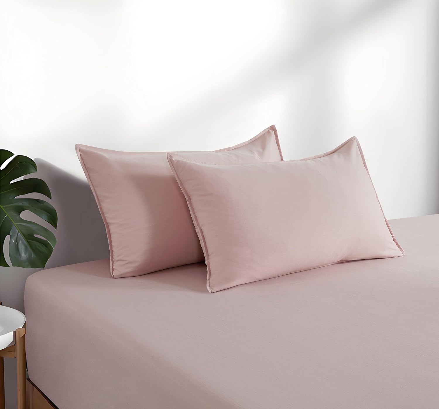 100% Vintage Washed Microfibre Fitted Sheet Set – Ultra Soft & Lightweight All-Season Fitted Sheet with 1 Pillowcase Pink, King Single Size