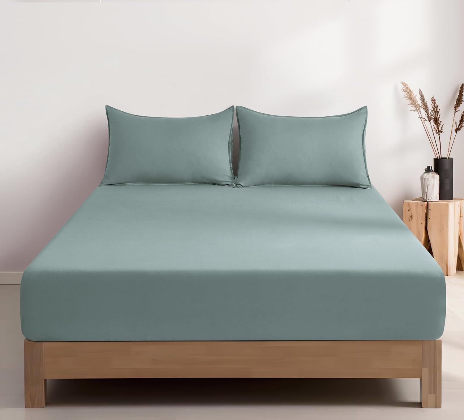 100% Vintage Washed Microfibre Fitted Sheet Set – Ultra Soft & Lightweight All-Season Fitted Sheet with 1 Pillowcase Seafoam, King Single Size