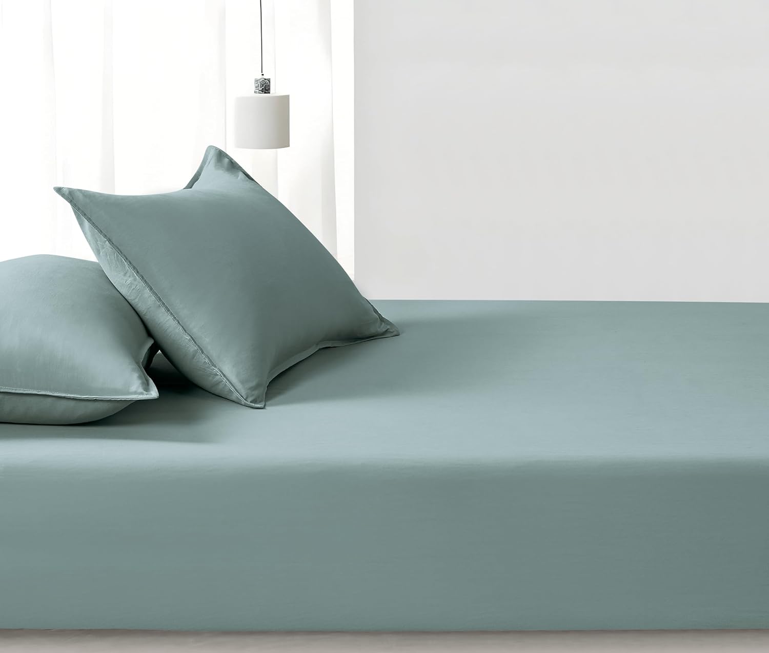 100% Vintage Washed Microfibre Fitted Sheet Set – Ultra Soft & Lightweight All-Season Fitted Sheet with 1 Pillowcase Seafoam, King Single Size
