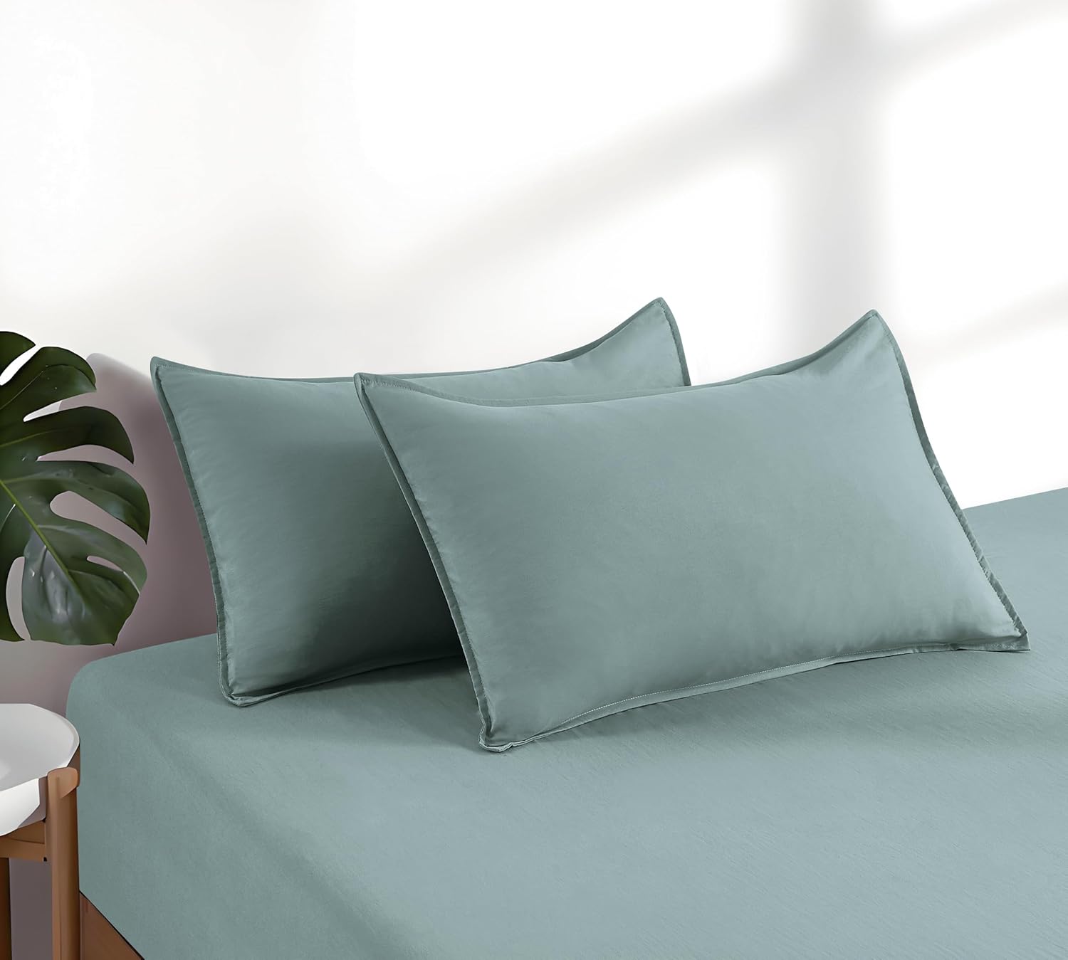 100% Vintage Washed Microfibre Fitted Sheet Set – Ultra Soft & Lightweight All-Season Fitted Sheet with 1 Pillowcase Seafoam, King Single Size