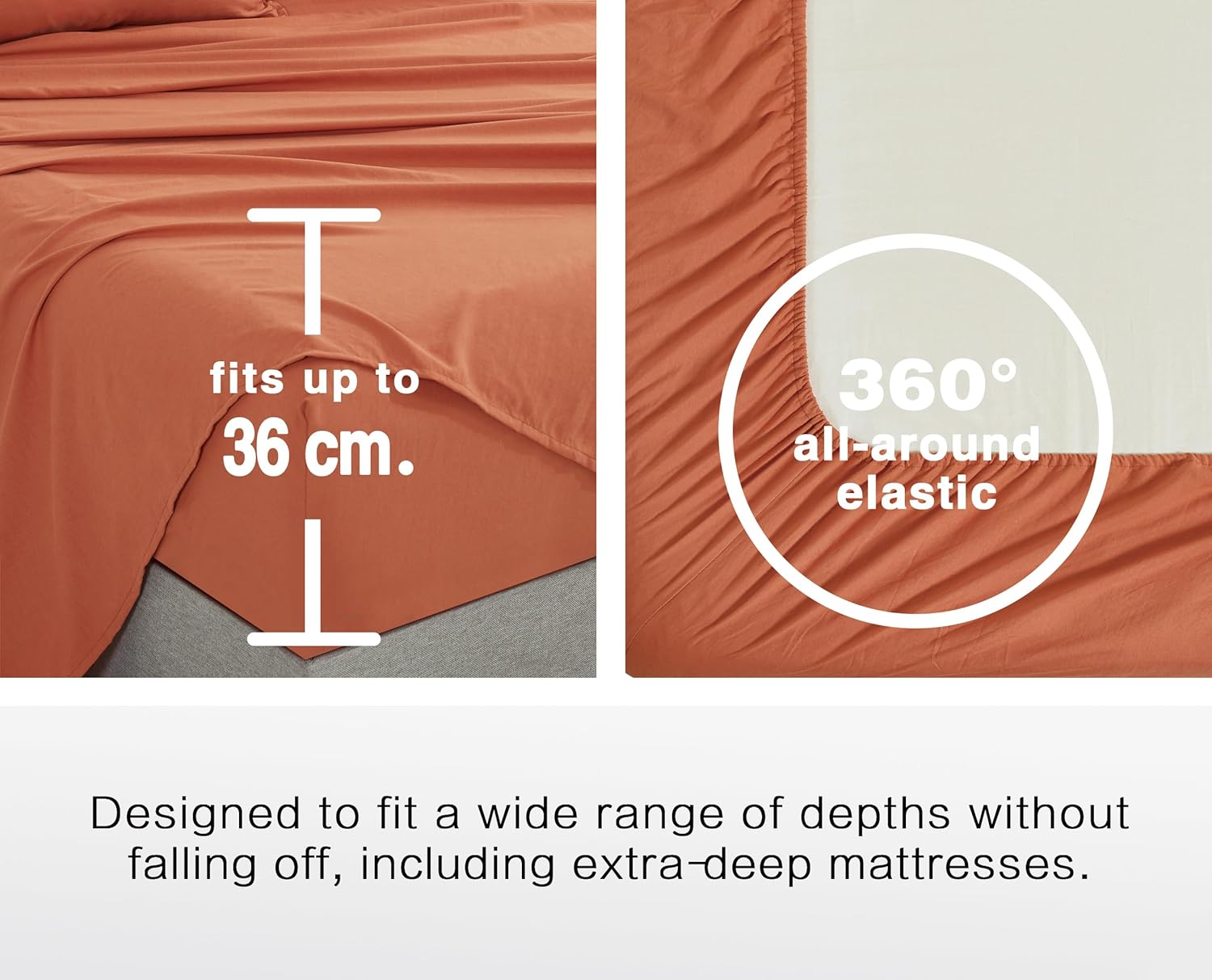 100% Vintage Washed Microfibre Fitted Sheet Set – Ultra Soft & Lightweight All-Season Fitted Sheet with 1 Pillowcase Terracotta, King Single Size