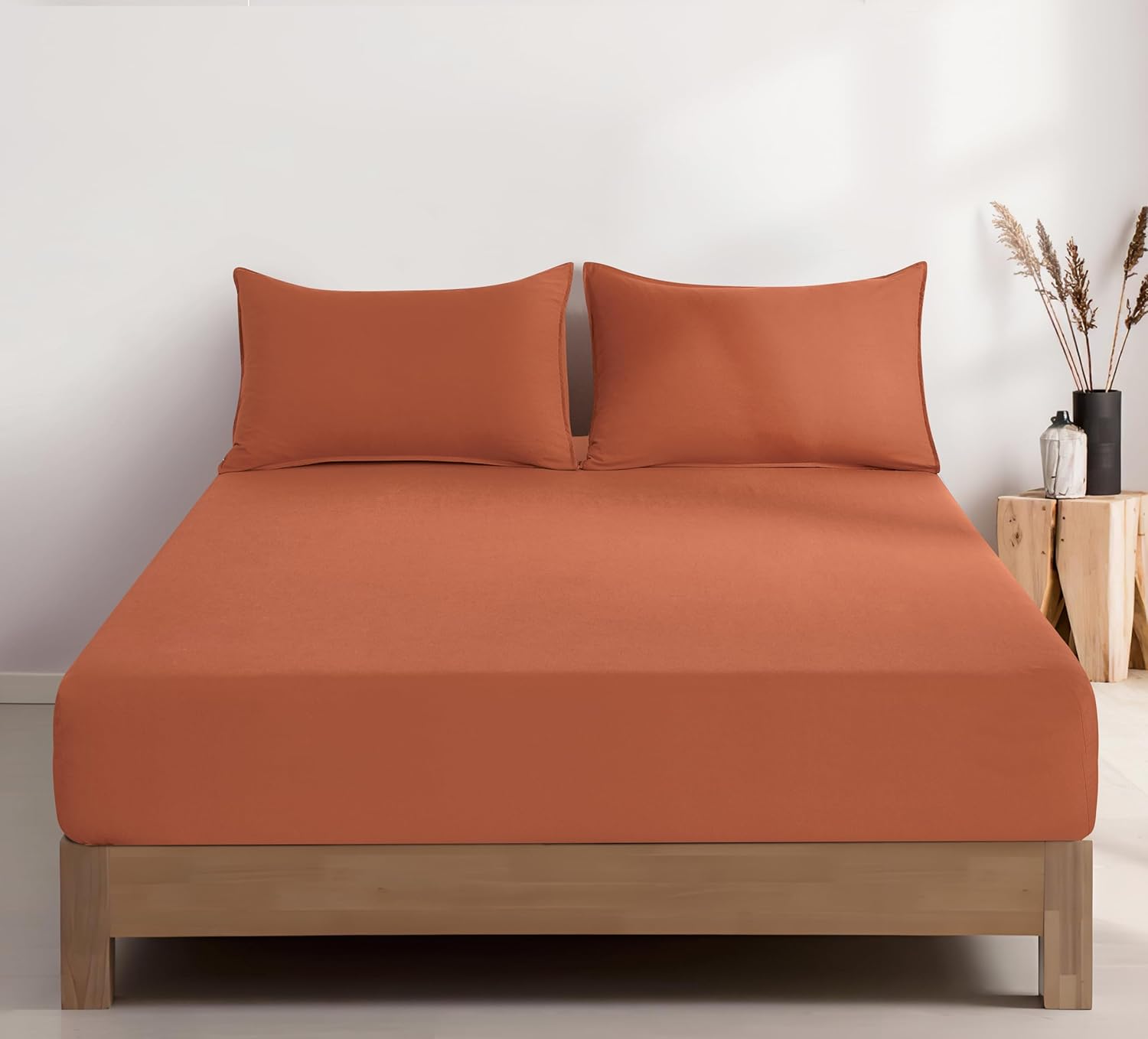 100% Vintage Washed Microfibre Fitted Sheet Set – Ultra Soft & Lightweight All-Season Fitted Sheet with 1 Pillowcase Terracotta, King Single Size