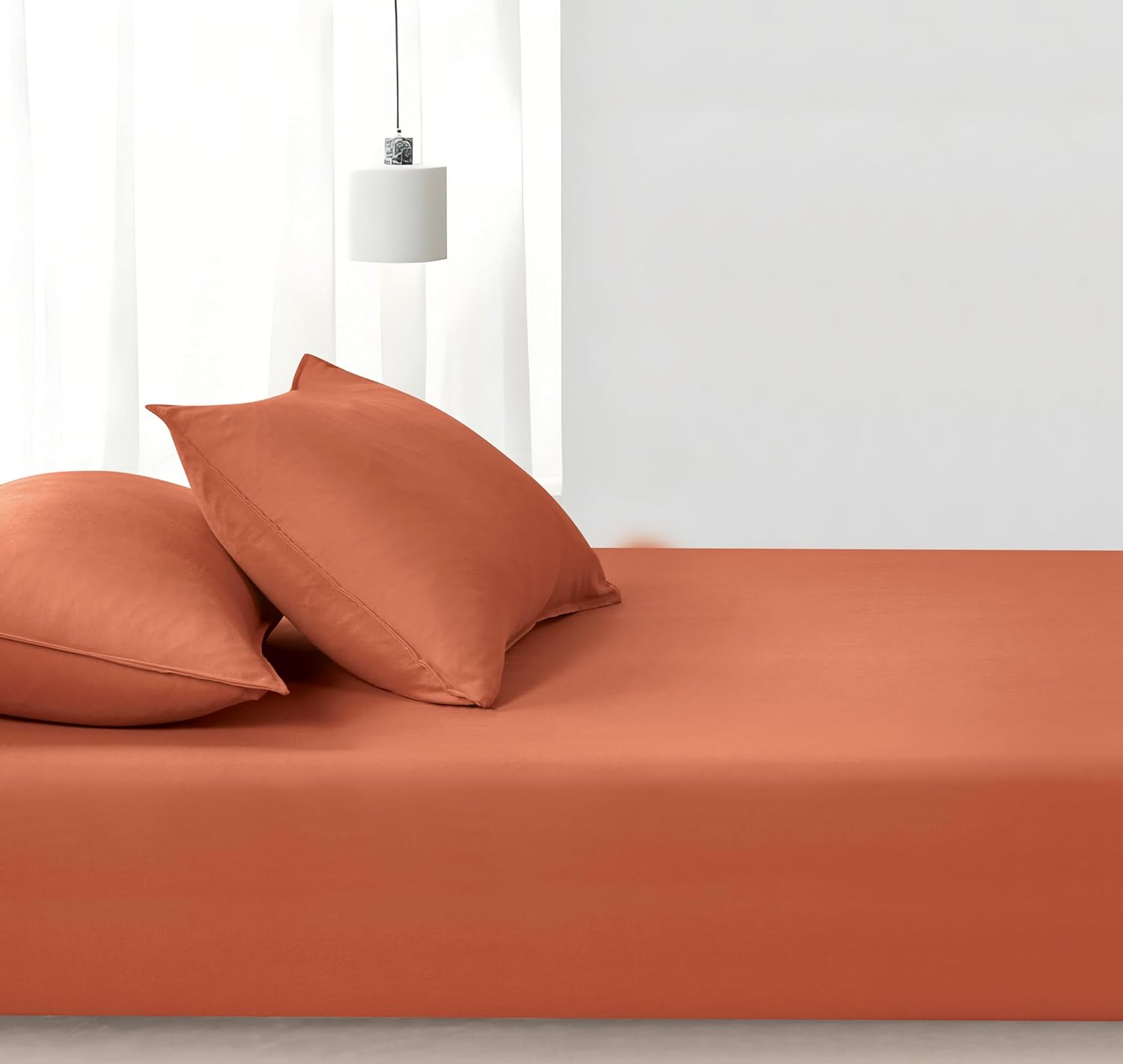 100% Vintage Washed Microfibre Fitted Sheet Set – Ultra Soft & Lightweight All-Season Fitted Sheet with 1 Pillowcase Terracotta, King Single Size