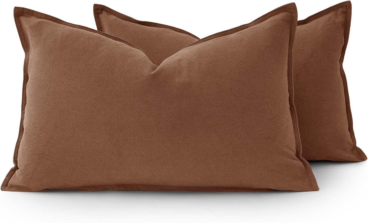 Linen Cushion Covers - 30% Linen 70% Cotton Blend, Soft & Breathable with Hidden Zipper Design - Cocoa Brown, 30cm x 50cm Twin Pack