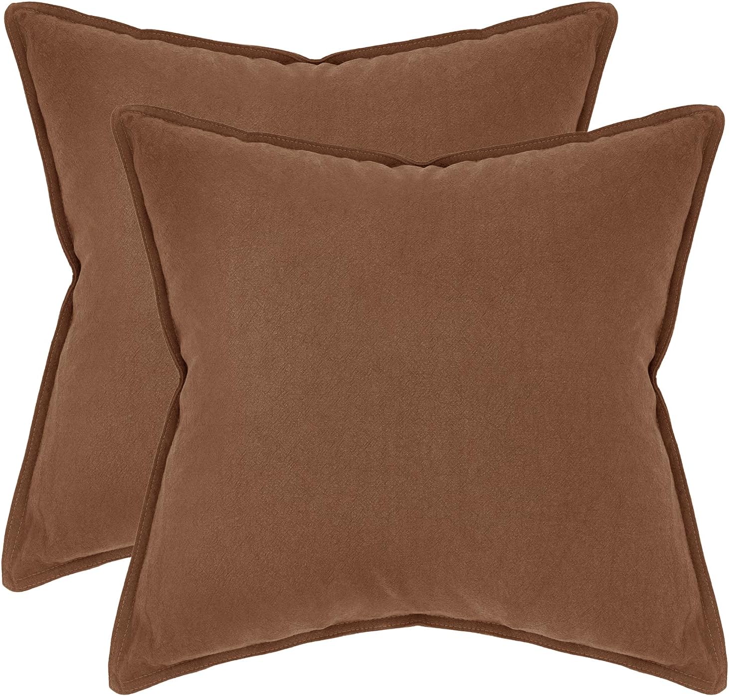 Linen Cushion Covers - 30% Linen 70% Cotton Blend, Soft & Breathable with Hidden Zipper Design - Cocoa Brown, 45cm x 45cm Twin Pack