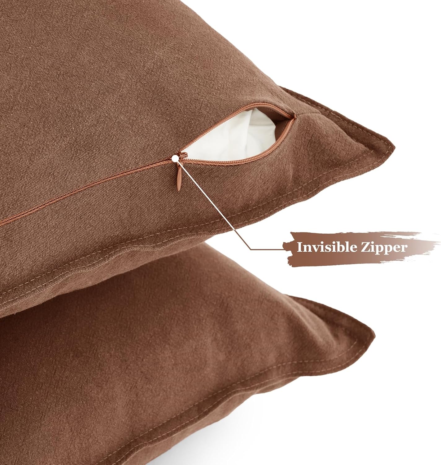 Linen Cushion Covers - 30% Linen 70% Cotton Blend, Soft & Breathable with Hidden Zipper Design - Cocoa Brown, 45cm x 45cm Twin Pack