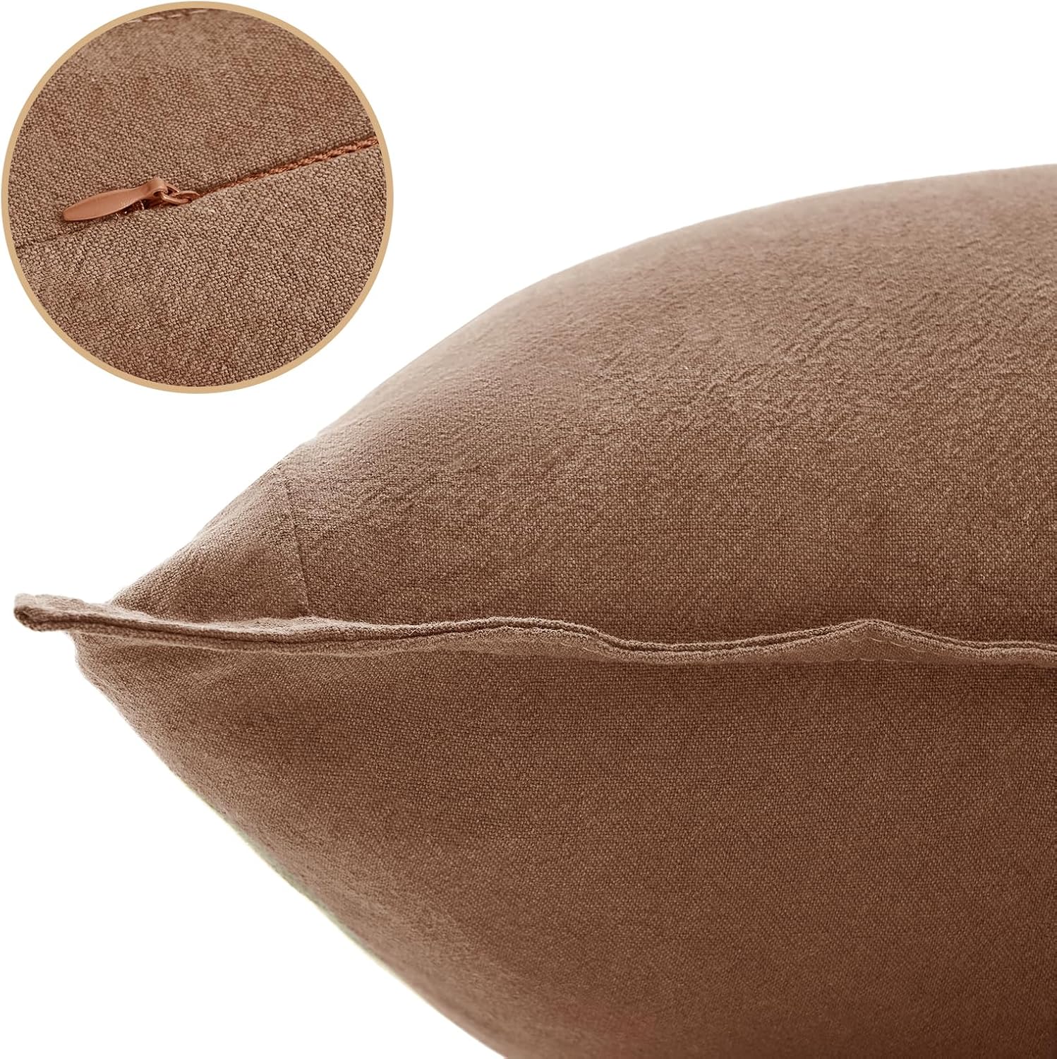 Linen Cushion Covers - 30% Linen 70% Cotton Blend, Soft & Breathable with Hidden Zipper Design - Cocoa Brown, 45cm x 45cm Twin Pack