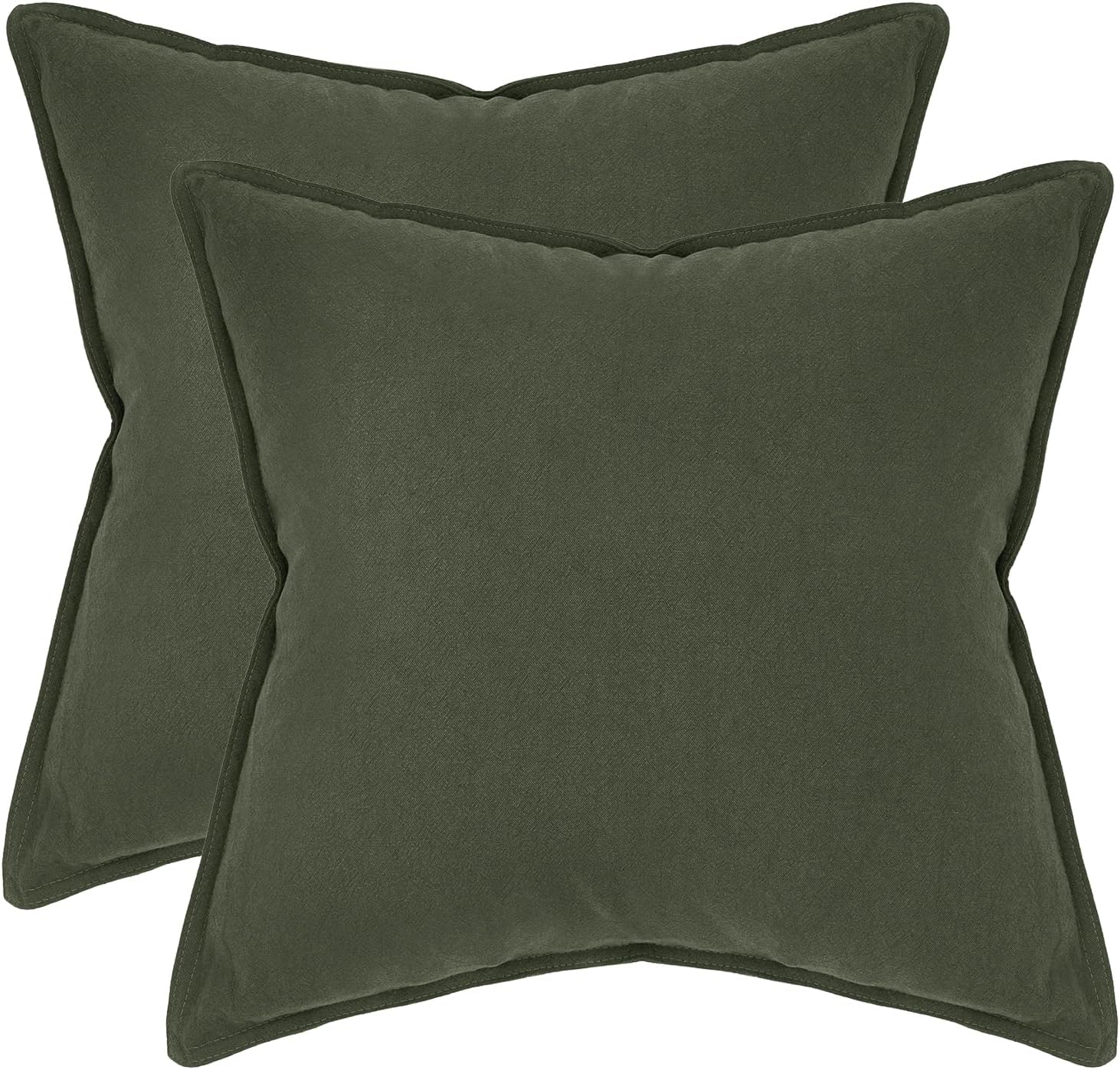 Linen Cushion Covers - 30% Linen 70% Cotton Blend, Soft & Breathable with Hidden Zipper Design - Khaki Green, 45cm x 45cm Twin Pack