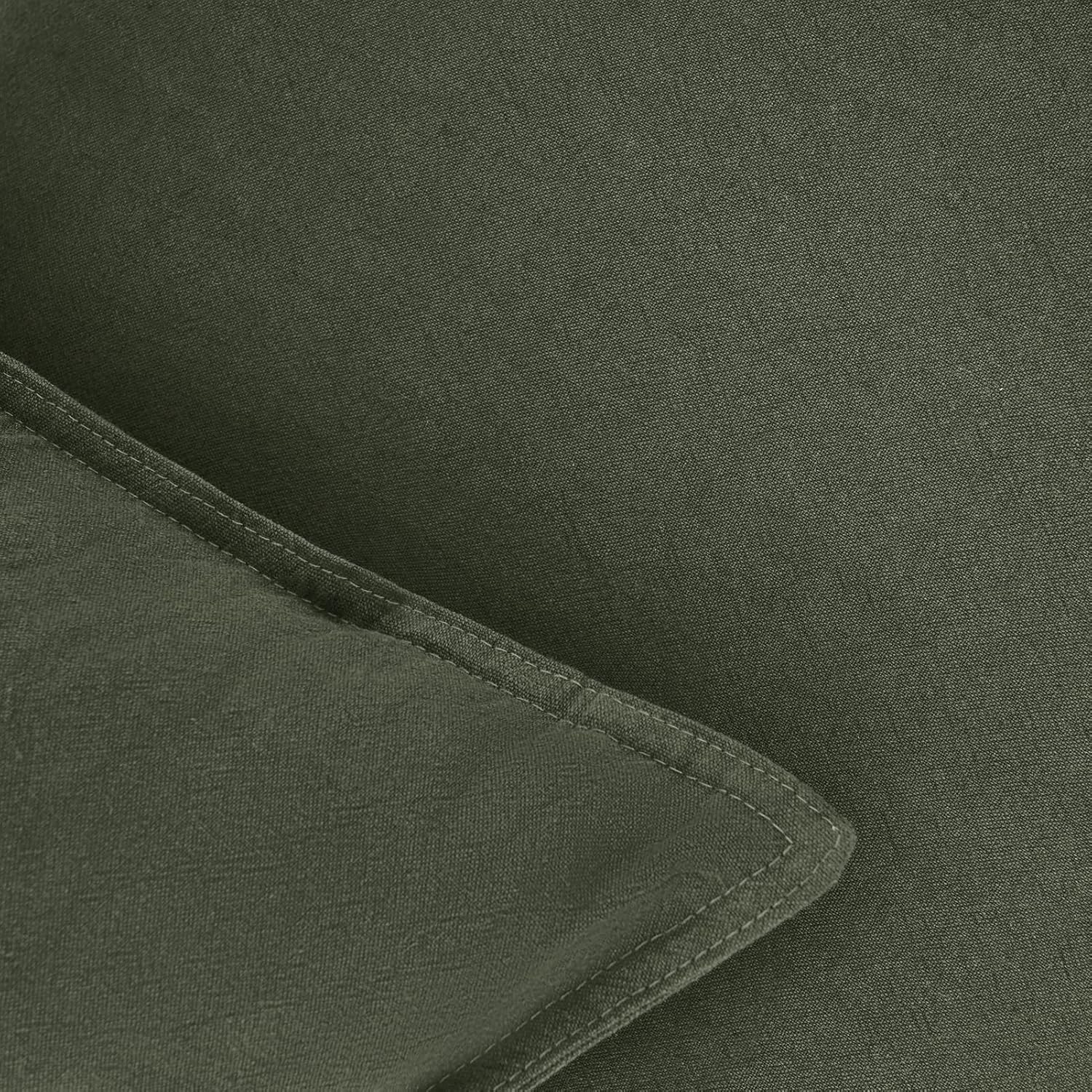 Linen Cushion Covers - 30% Linen 70% Cotton Blend, Soft & Breathable with Hidden Zipper Design - Khaki Green, 45cm x 45cm Twin Pack