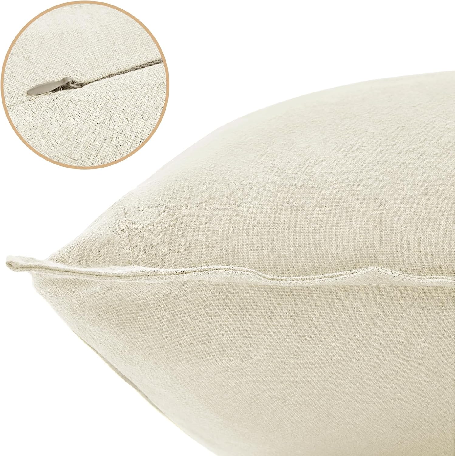 Linen Cushion Covers - 30% Linen 70% Cotton Blend, Soft & Breathable with Hidden Zipper Design - Linen, 30cm x 50cm Twin Pack