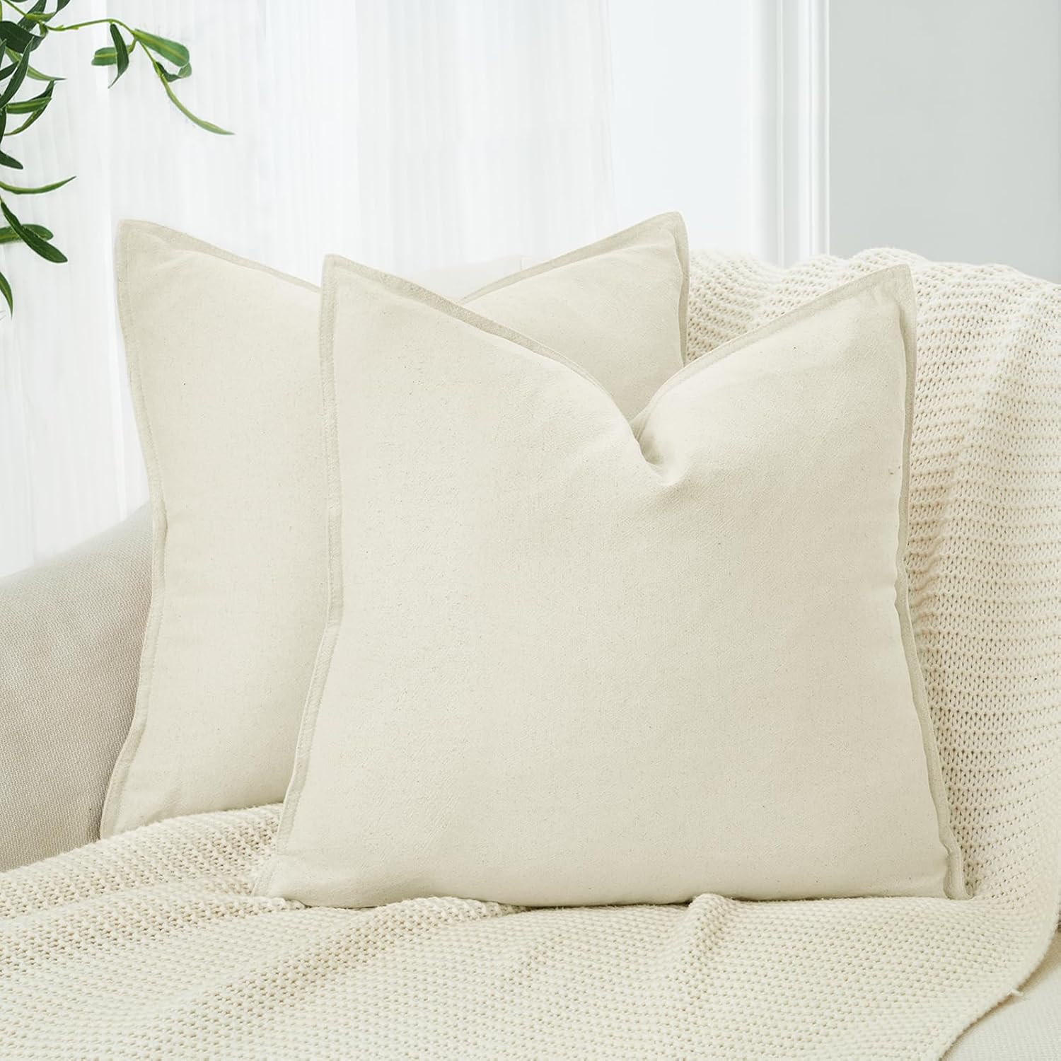 Linen Cushion Covers - 30% Linen 70% Cotton Blend, Soft & Breathable with Hidden Zipper Design - Linen, 45cm x 45cm Twin Pack