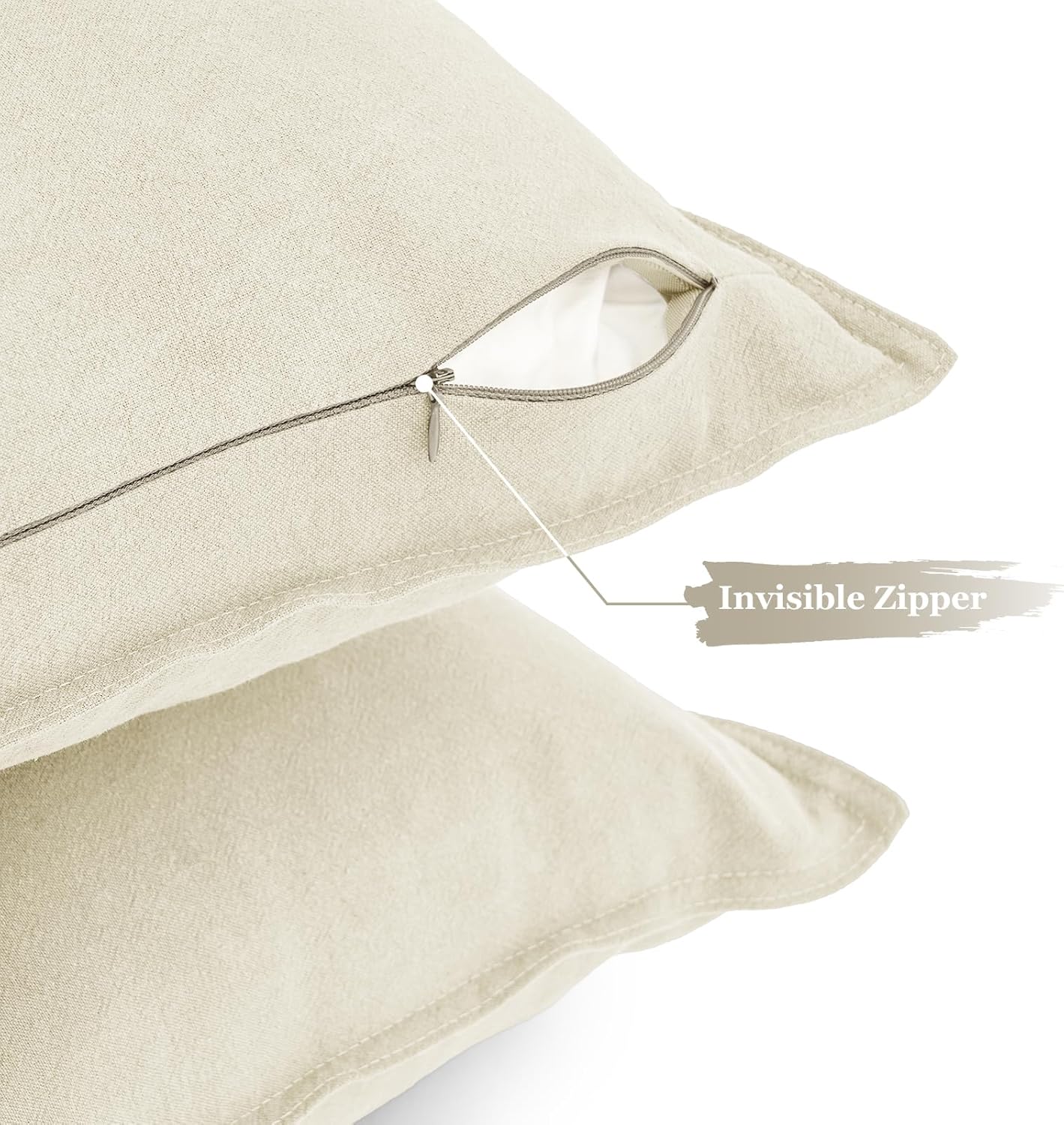 Linen Cushion Covers - 30% Linen 70% Cotton Blend, Soft & Breathable with Hidden Zipper Design - Linen, 45cm x 45cm Twin Pack