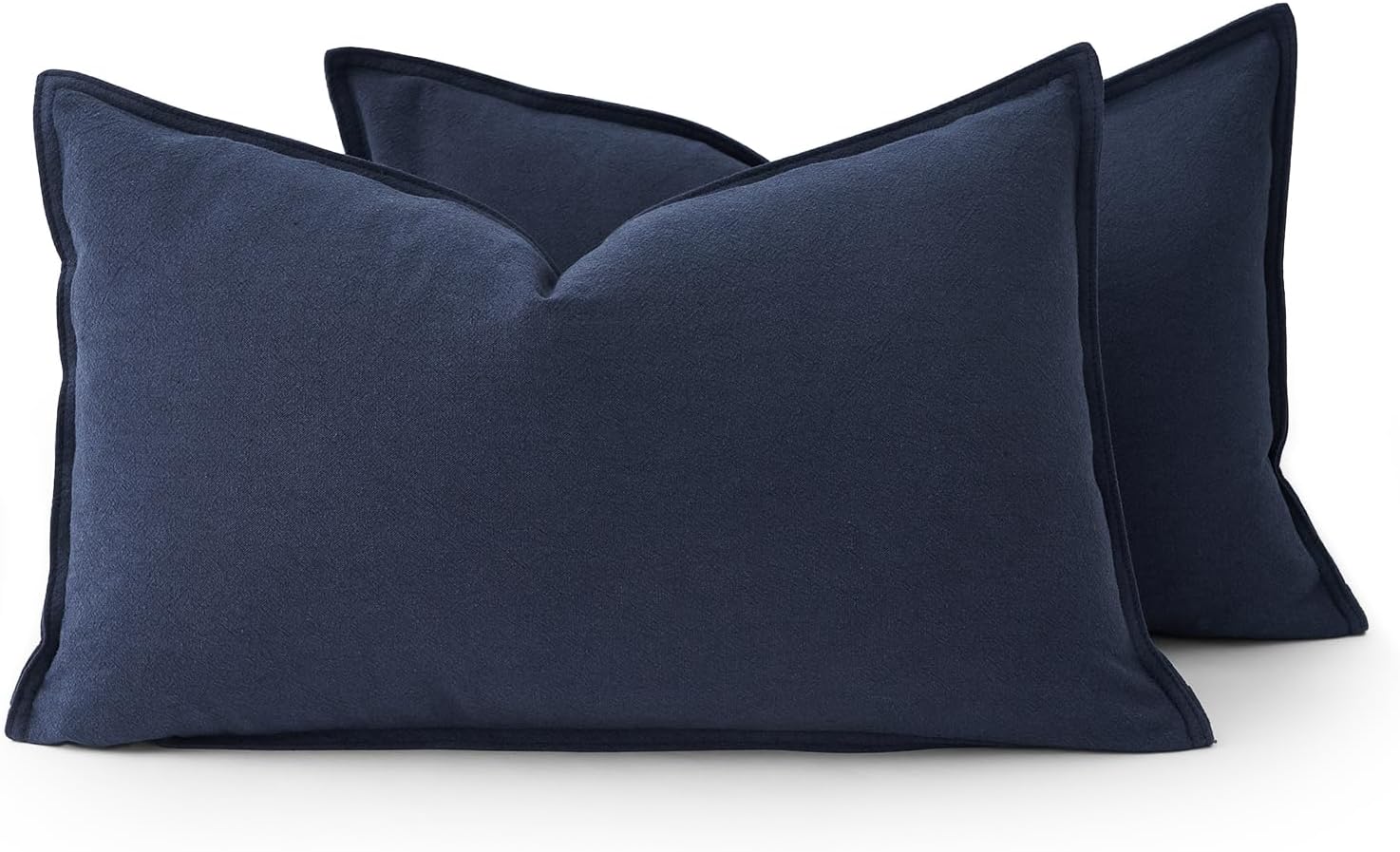 Linen Cushion Covers - 30% Linen 70% Cotton Blend, Soft & Breathable with Hidden Zipper Design - Navy Blue, 30cm x 50cm Twin Pack