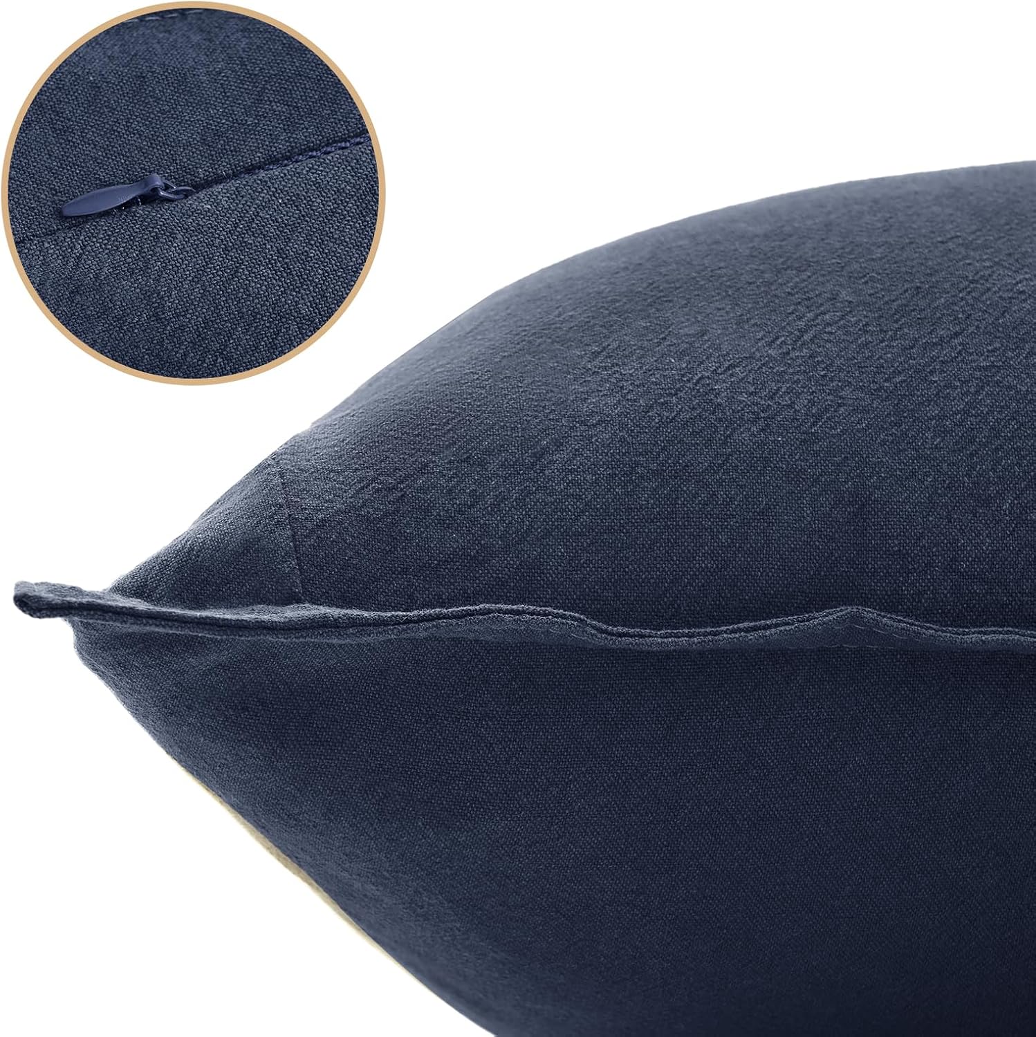 Linen Cushion Covers - 30% Linen 70% Cotton Blend, Soft & Breathable with Hidden Zipper Design - Navy Blue, 30cm x 50cm Twin Pack