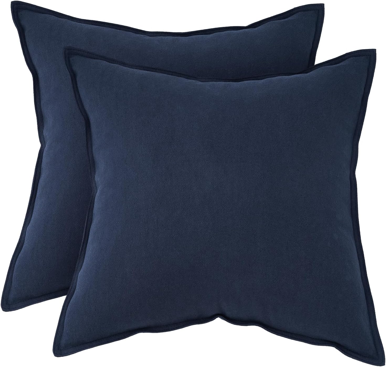 Linen Cushion Covers - 30% Linen 70% Cotton Blend, Soft & Breathable with Hidden Zipper Design - Navy Blue, 45cm x 45cm Twin Pack