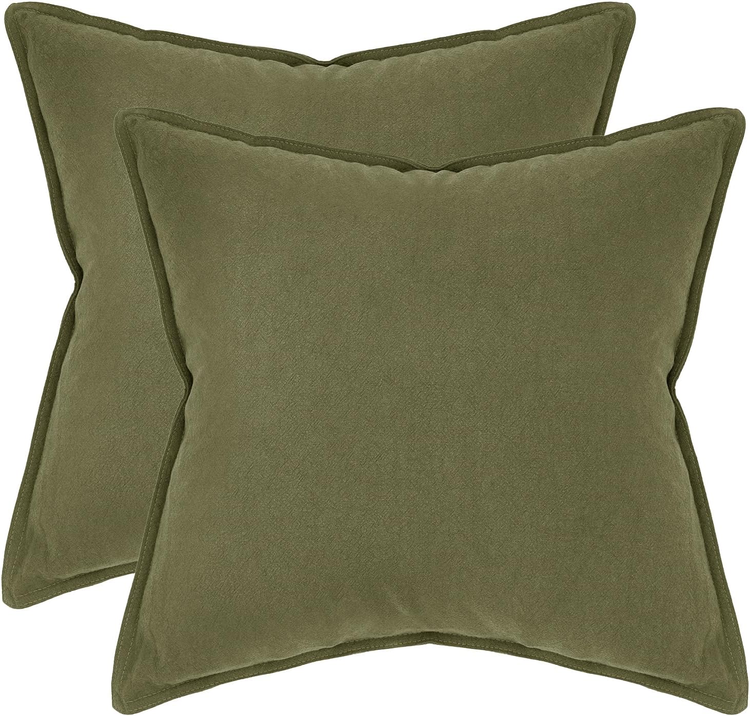 Linen Cushion Covers - 30% Linen 70% Cotton Blend, Soft & Breathable with Hidden Zipper Design - Olive Green, 45cm x 45cm Twin Pack