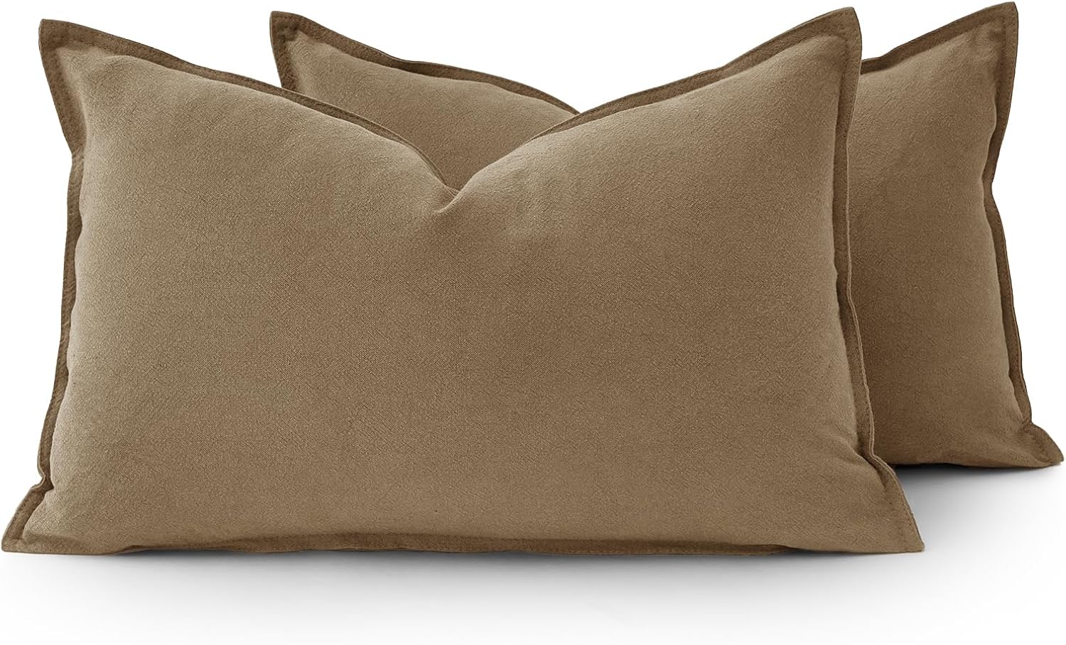 Linen Cushion Covers - 30% Linen 70% Cotton Blend, Soft & Breathable with Hidden Zipper Design - Tan, 30cm x 50cm Twin Pack