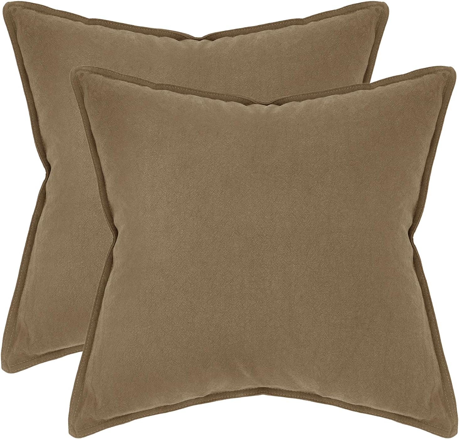 Linen Cushion Covers - 30% Linen 70% Cotton Blend, Soft & Breathable with Hidden Zipper Design - Tan, 45cm x 45cm Twin Pack