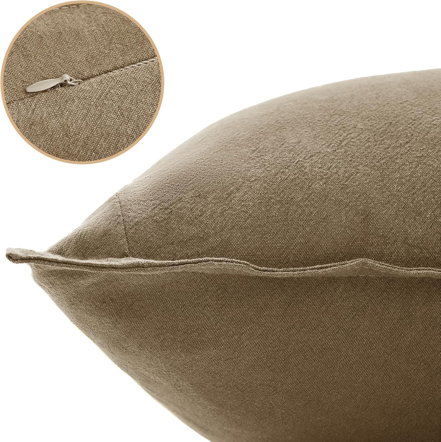 Linen Cushion Covers - 30% Linen 70% Cotton Blend, Soft & Breathable with Hidden Zipper Design - Tan, 45cm x 45cm Twin Pack