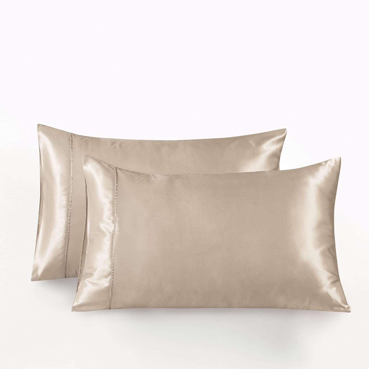 Satin Pillowcases - Silky Soft Polyester Satin with Zipper Closure - Champagne, 48cm x 73cm Twin Pack