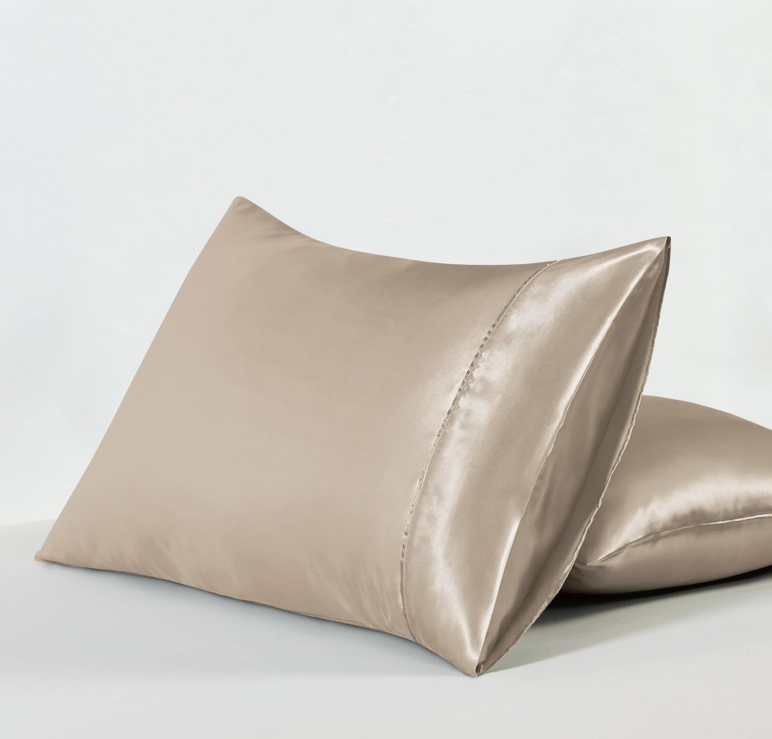 Satin Pillowcases - Silky Soft Polyester Satin with Zipper Closure - Champagne, 48cm x 73cm Twin Pack