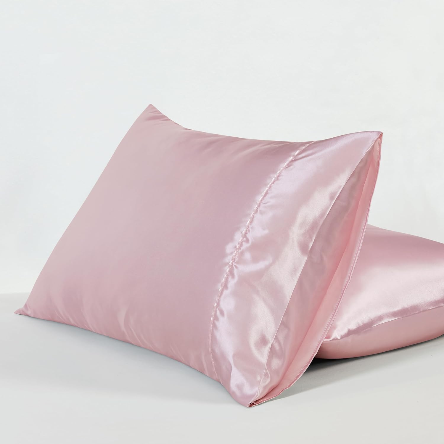 Satin Pillowcases - Silky Soft Polyester Satin with Zipper Closure - Pink, 48cm x 73cm Twin Pack