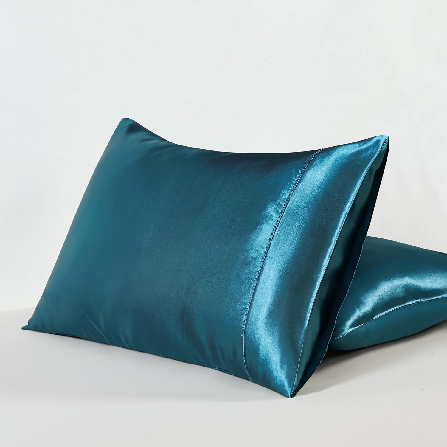 Satin Pillowcases - Silky Soft Polyester Satin with Zipper Closure - Teal, 48cm x 73cm Twin Pack