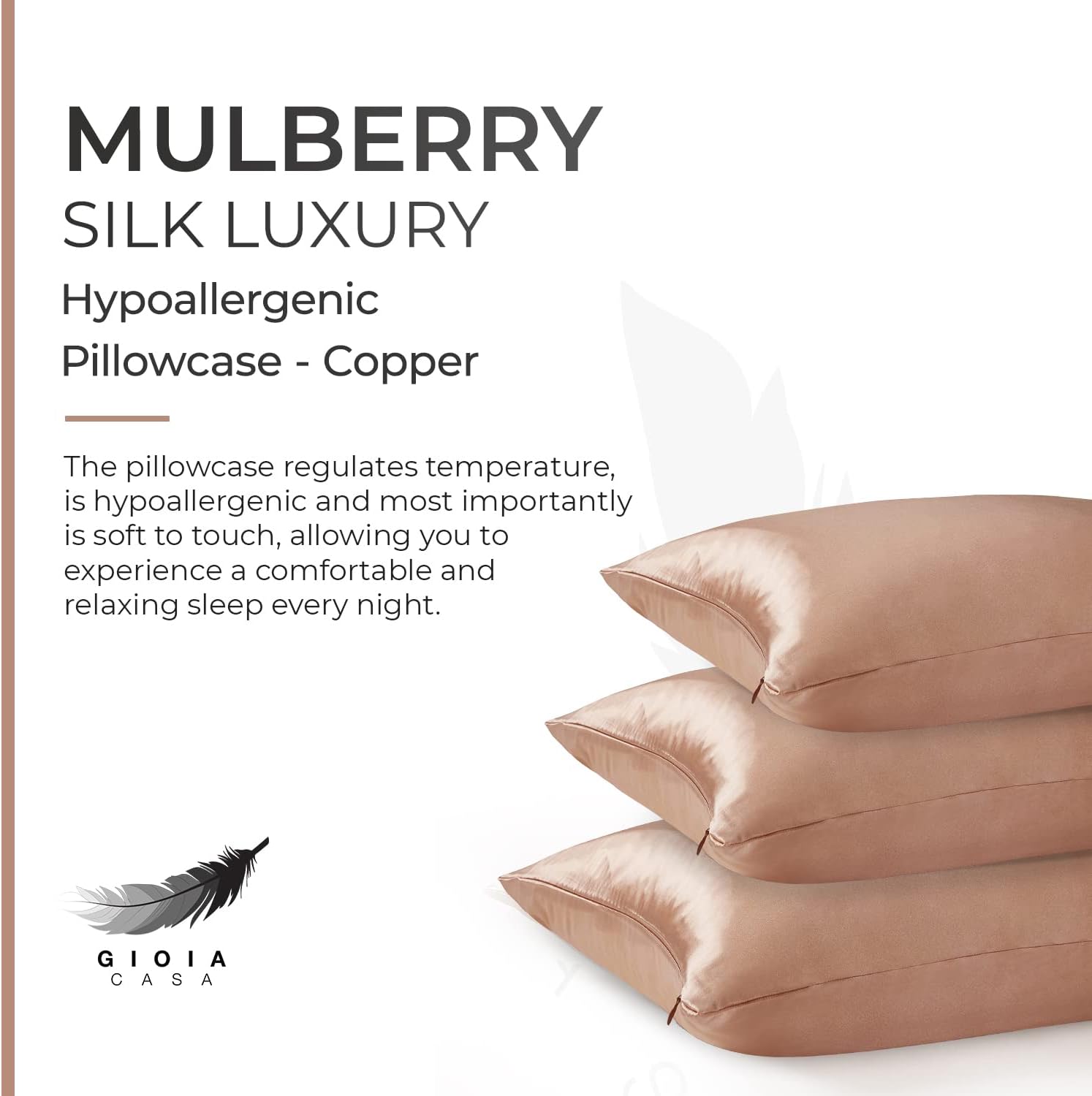 100% Mulberry Silk Pillowcase, Anti-Wrinkle, Hypoallergenic - Gioia Casa