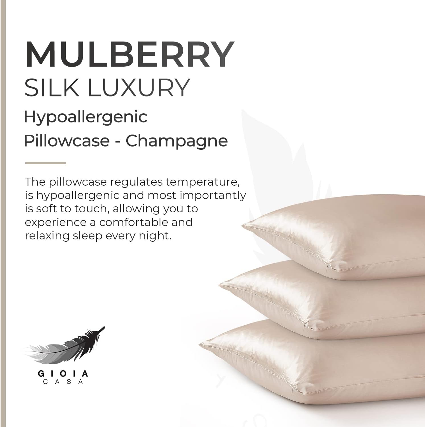 100% Pure Mulberry Silk Pillowcase, Anti-Wrinkle, Hypoallergenic - Gioia Casa