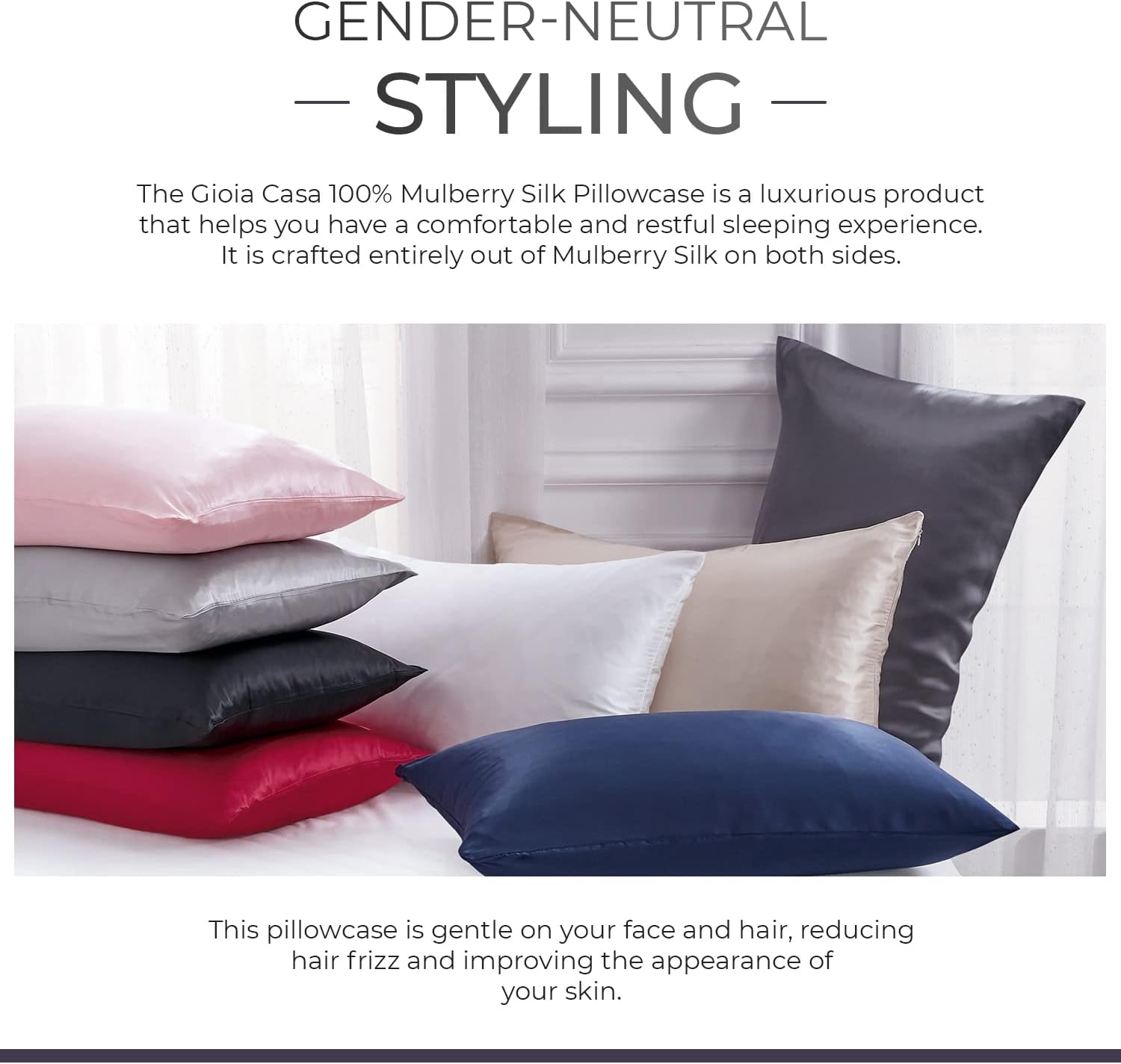 Anti-Wrinkle, Hypoallergenic Silk Pillowcase - Gioia Casa