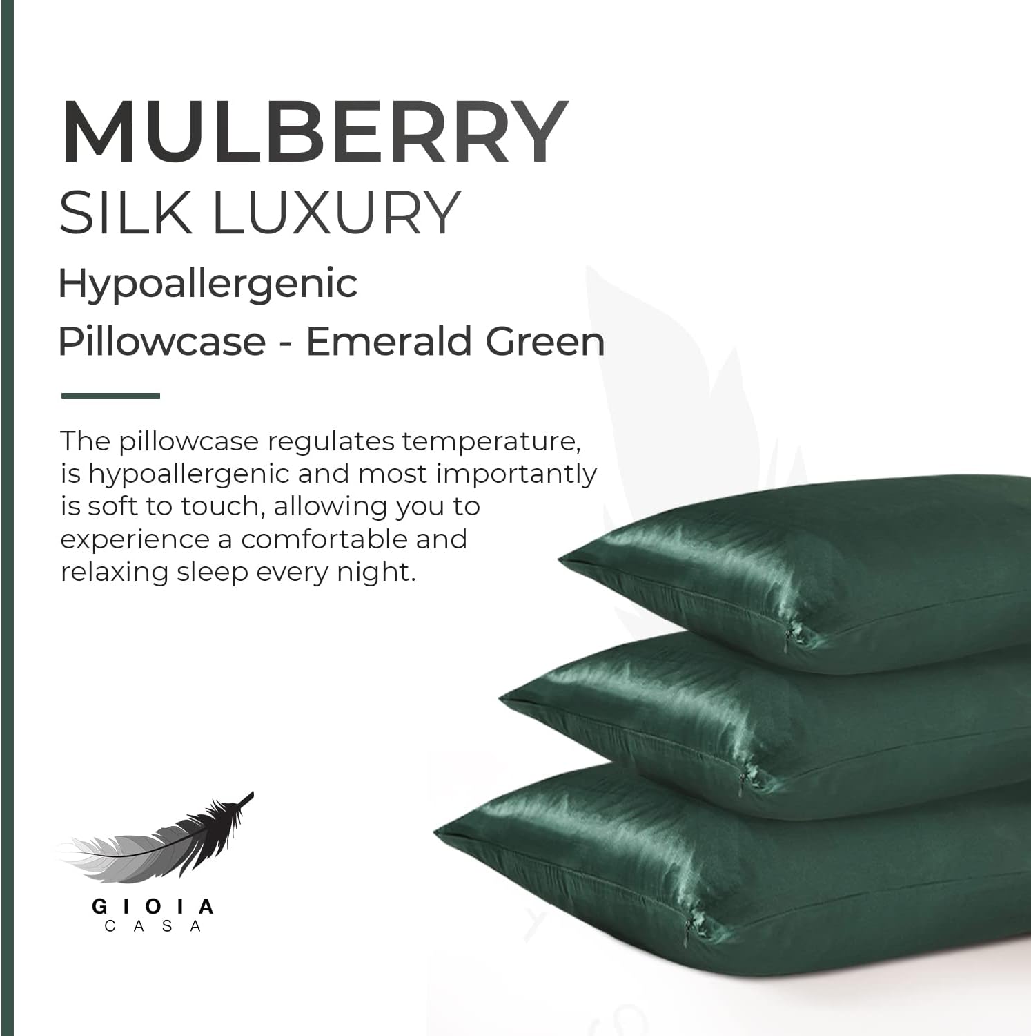 100% Mulberry Silk Anti-Wrinkle Pillowcase - Emerald Green by Gioia Casa