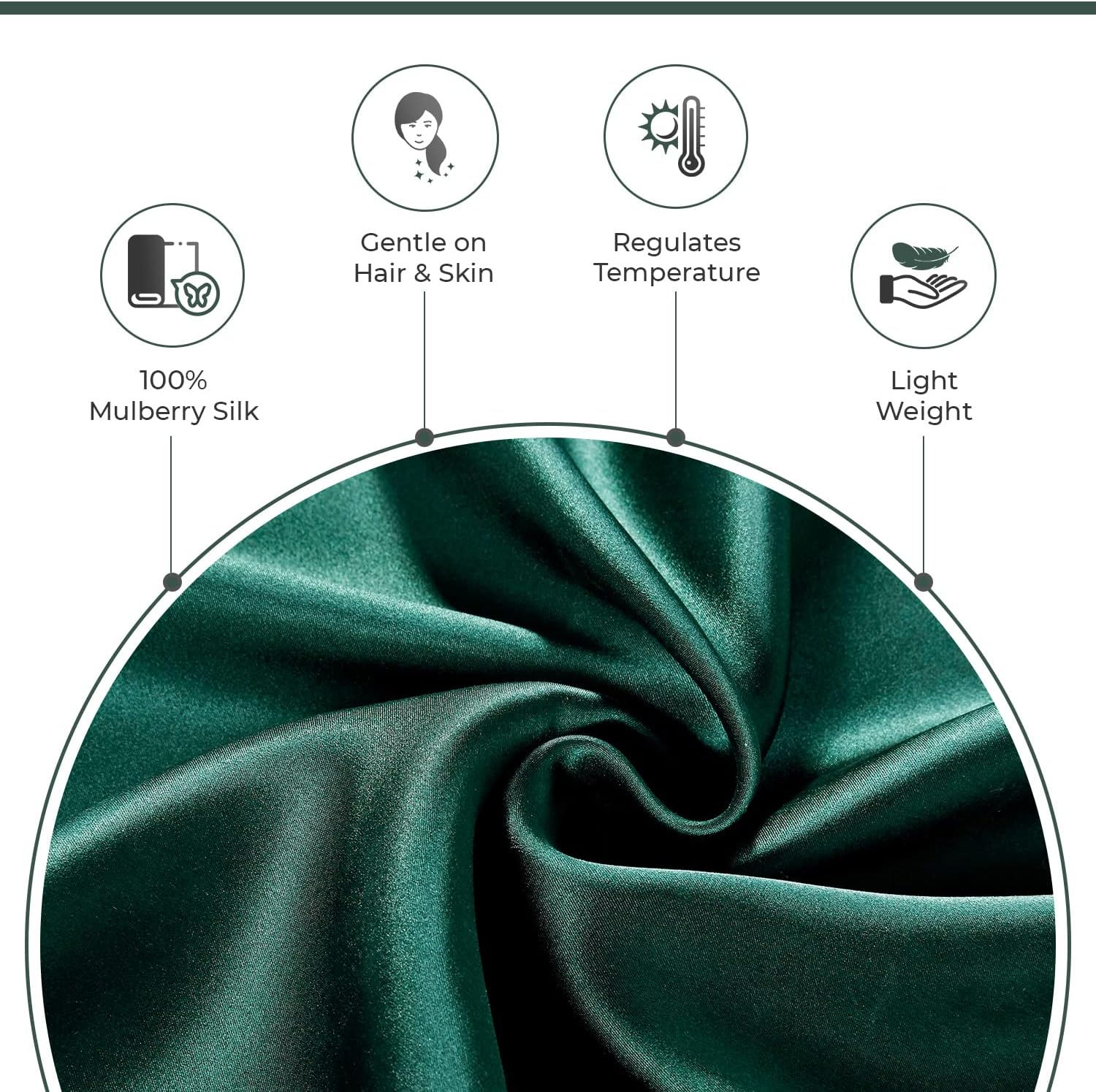 100% Mulberry Silk Anti-Wrinkle Pillowcase - Emerald Green by Gioia Casa